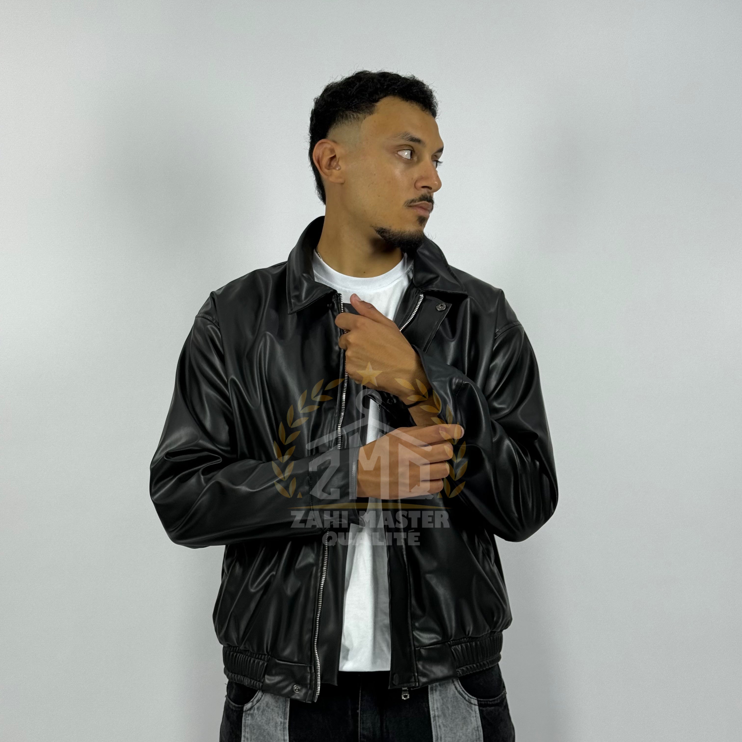 Veste en cuir homme noir