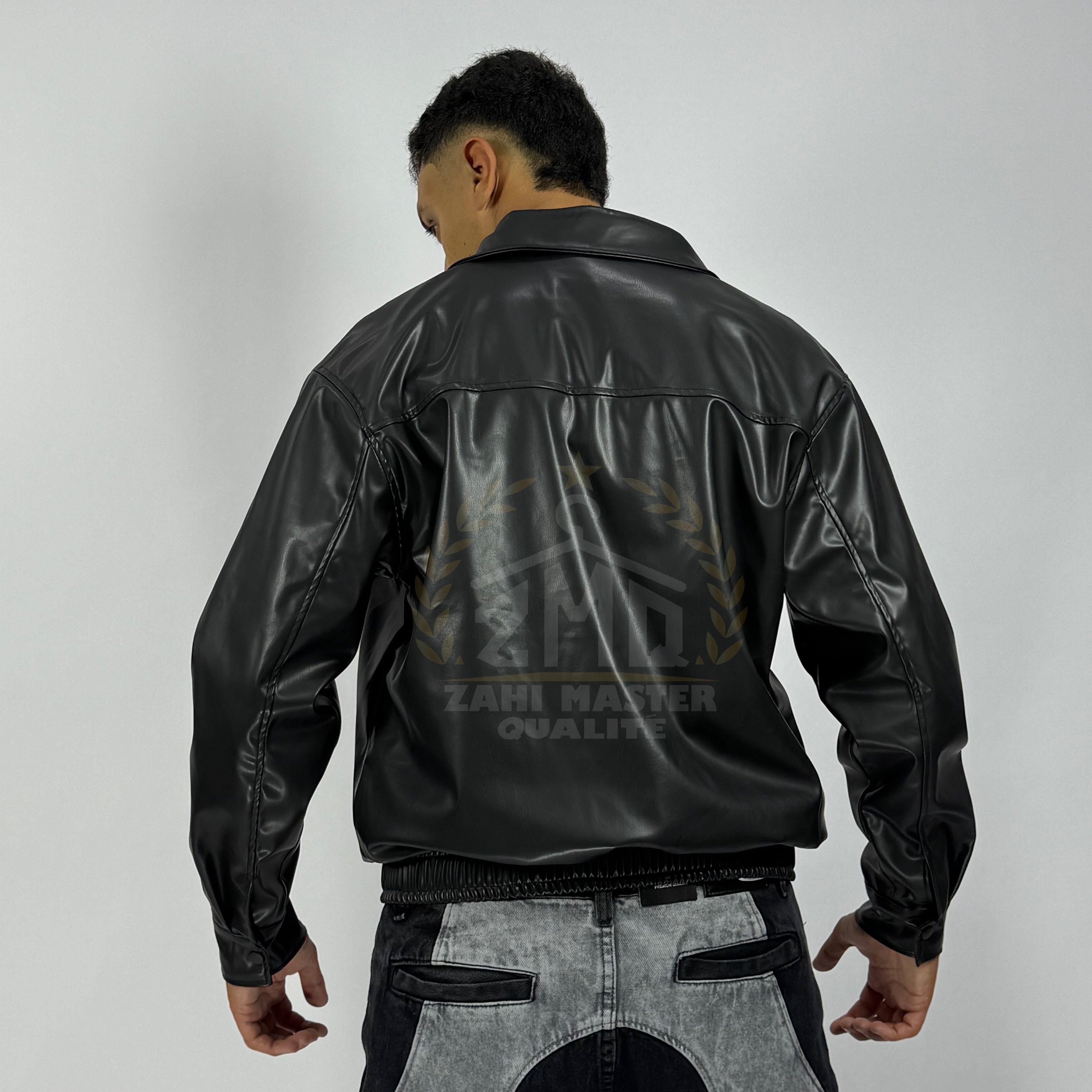 Veste en cuir homme noir