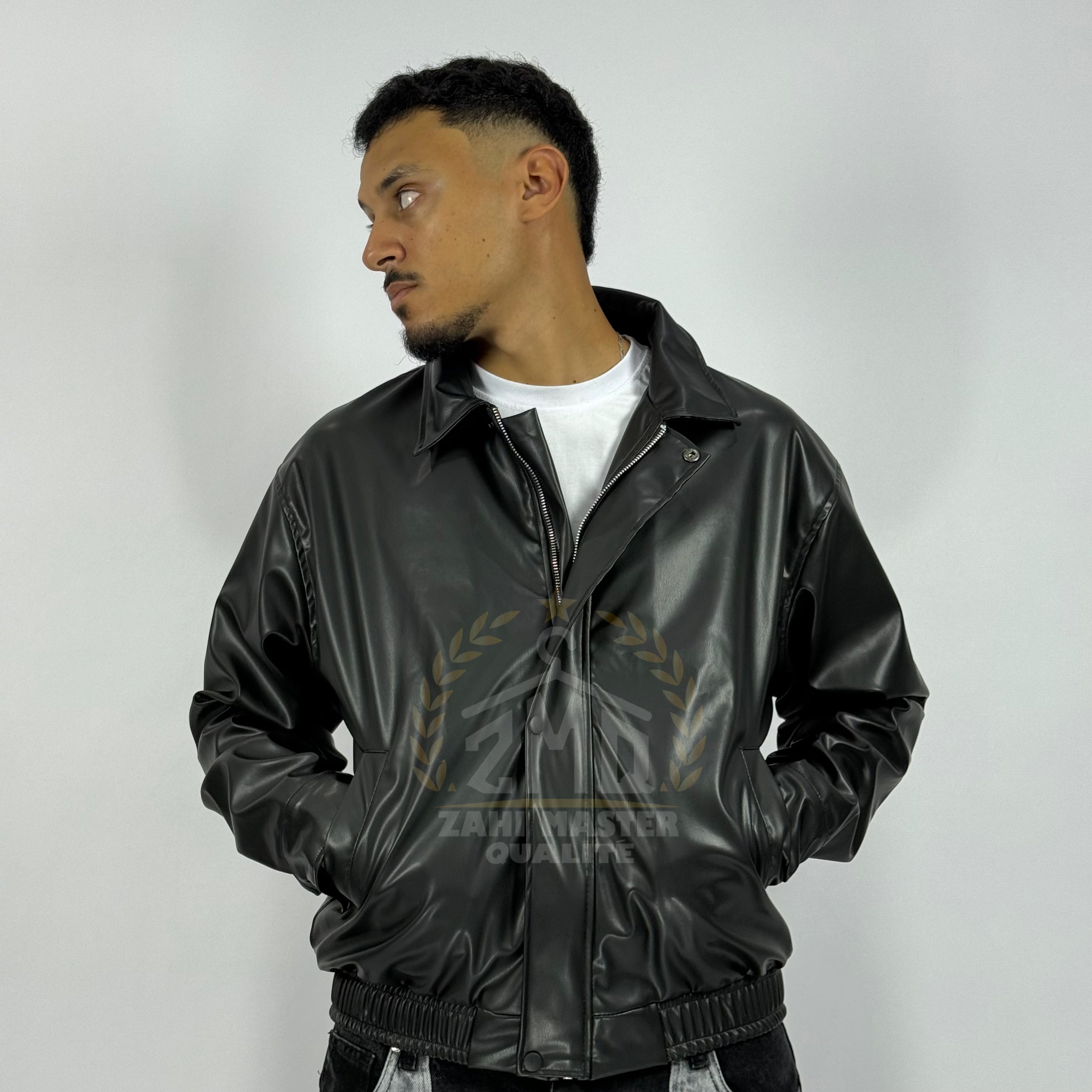 Veste en cuir homme noir