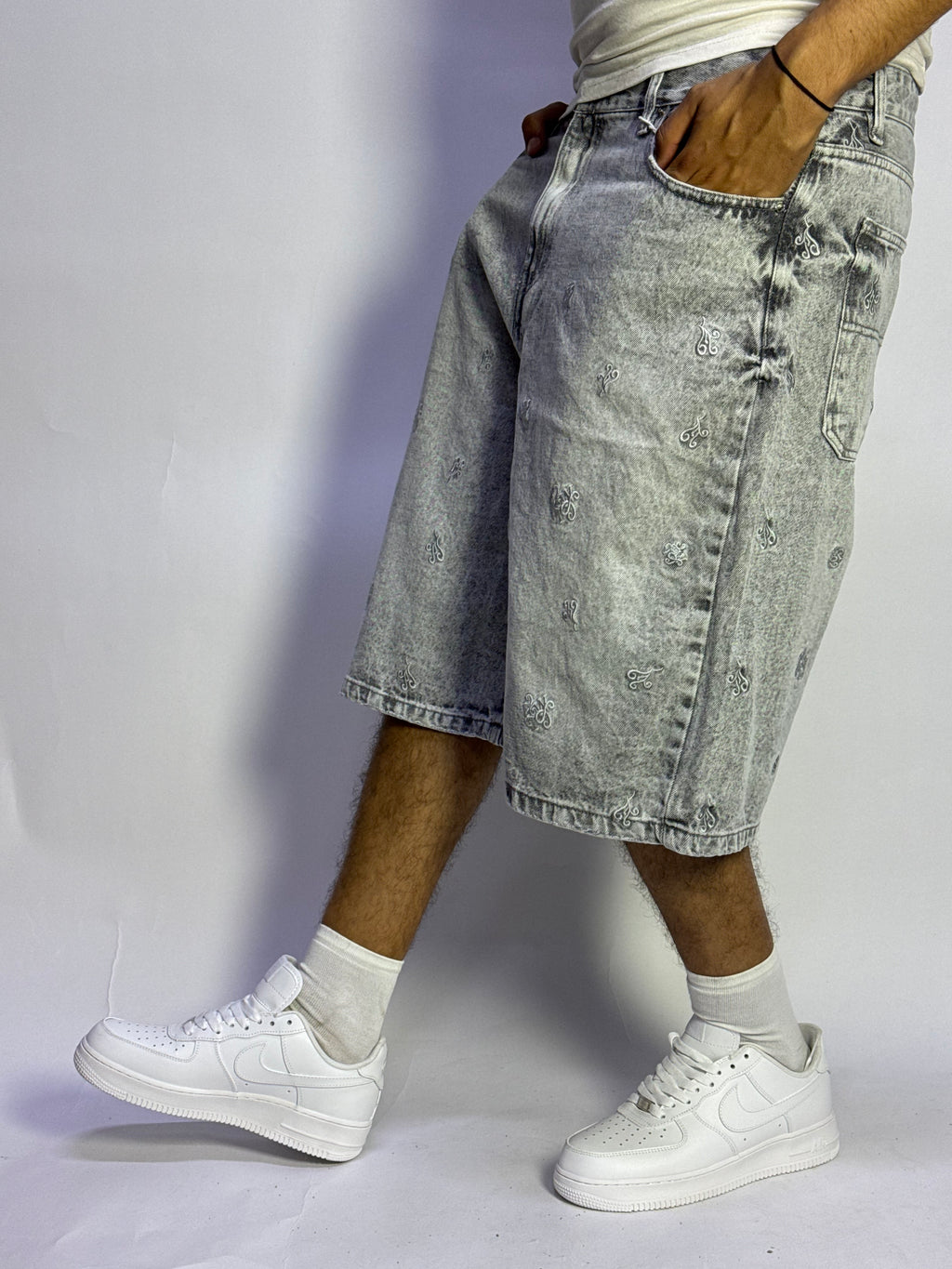 Short Jeans Denim Gris Oversize Pattern – 1 Ère Qualité