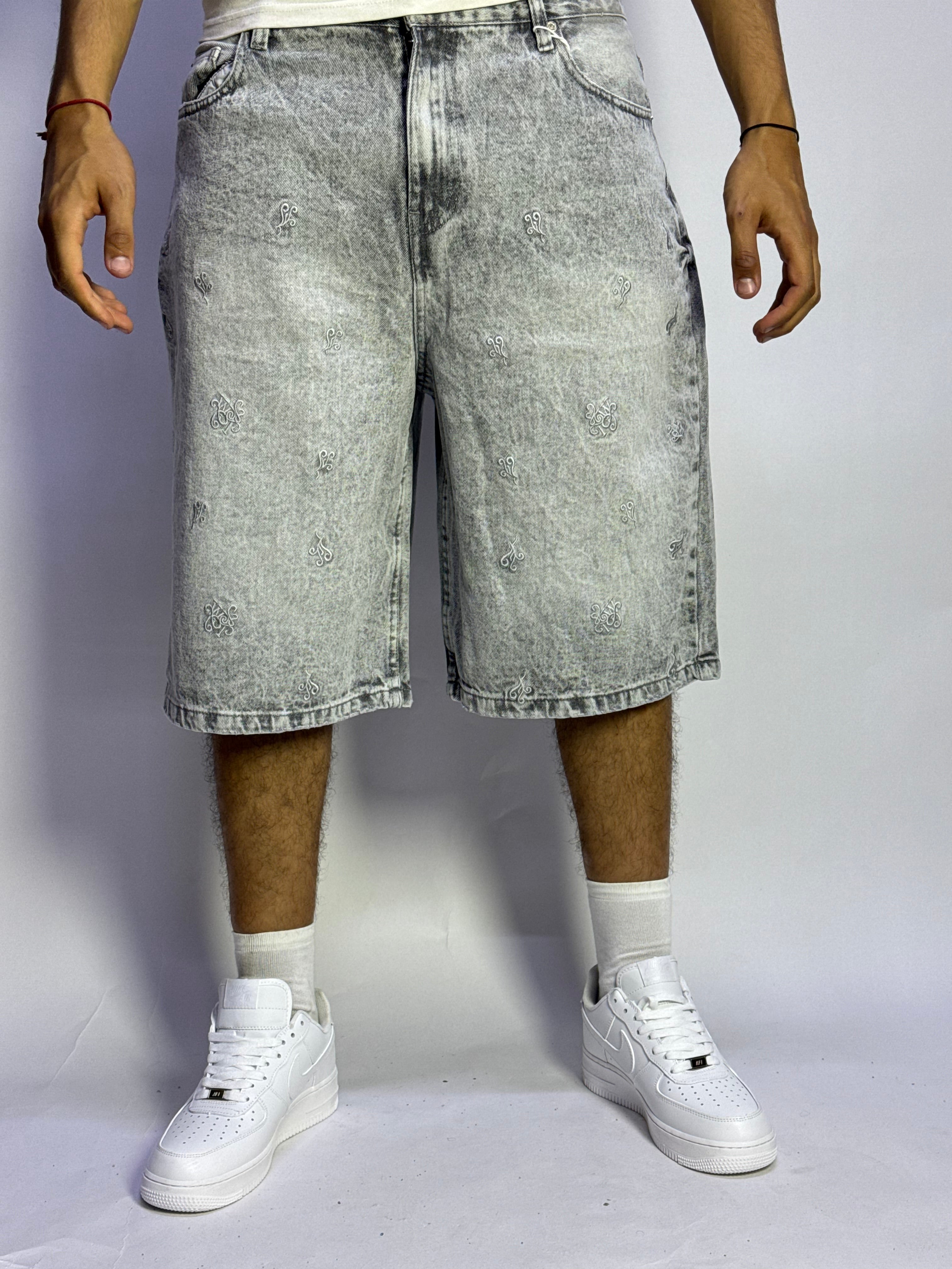 Short Jeans Denim Gris Oversize Pattern – 1 Ère Qualité