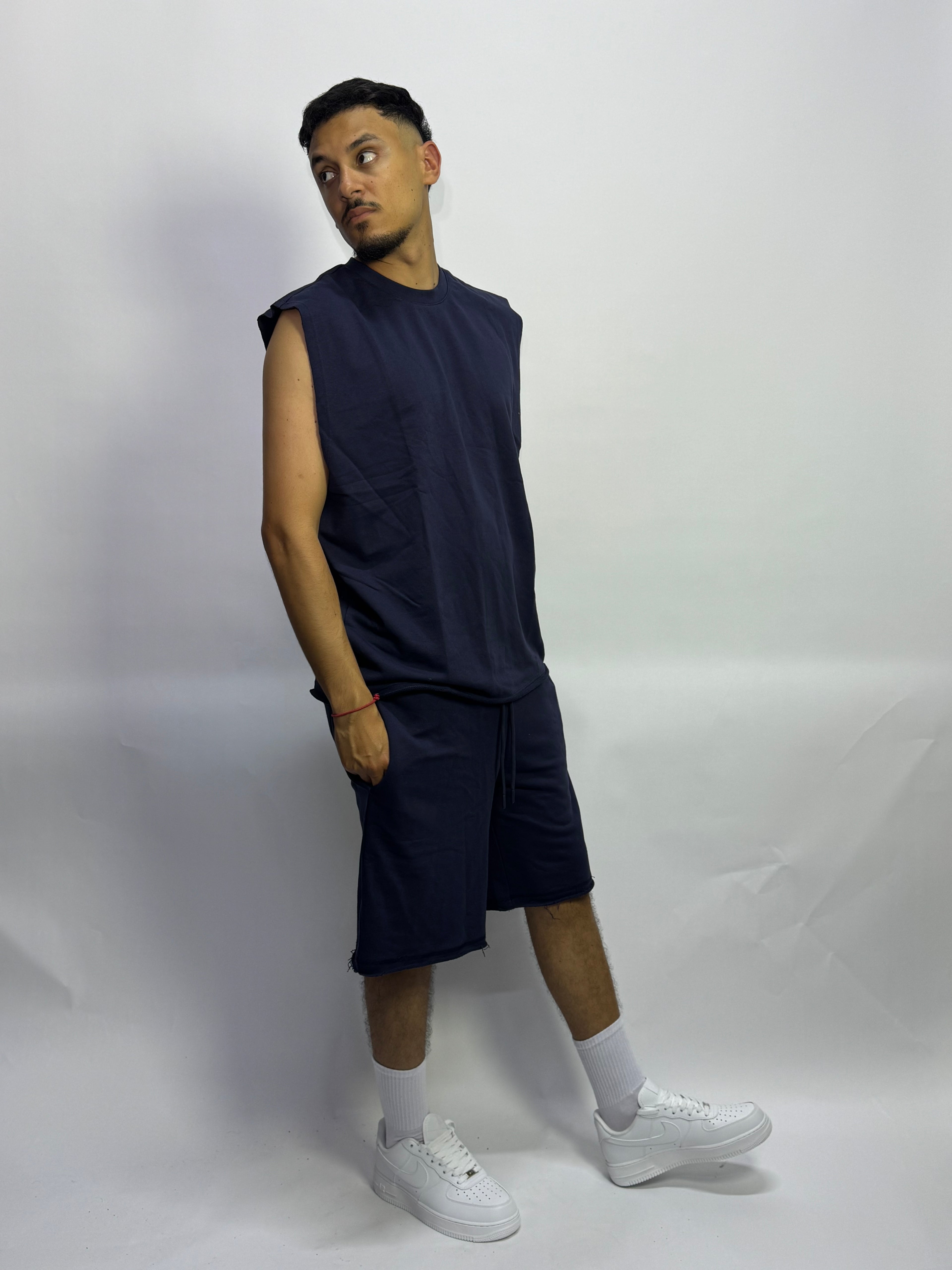 Ensemble Été Bleu Foncé 1ère Qualité – Sans Manches + Short Confort
