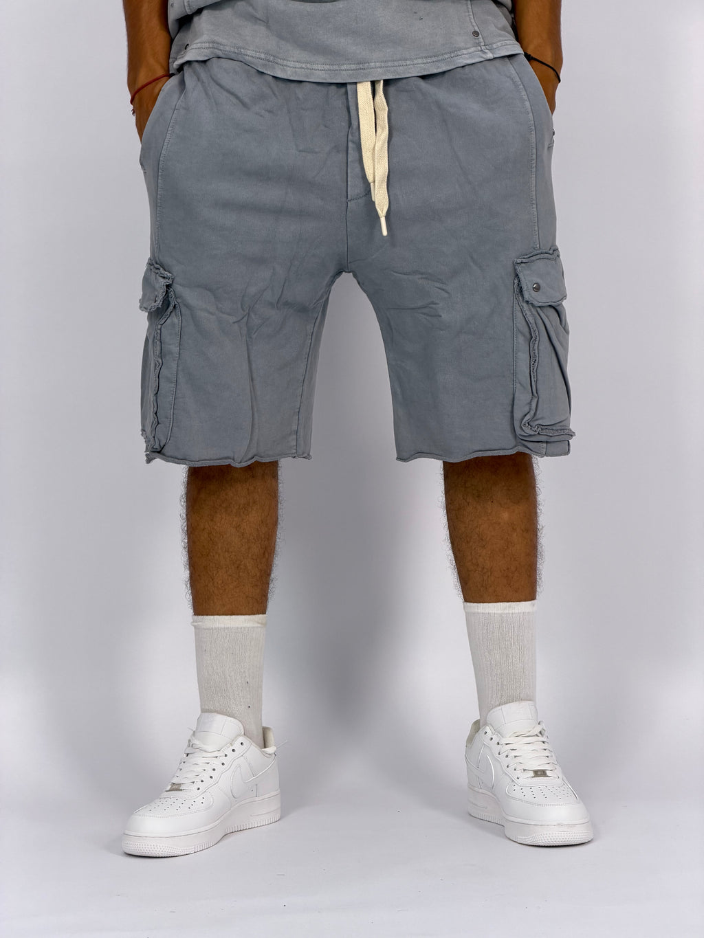 Ensemble “OCEAN DUST” Gris – T-Shirt + Short Cargo Streetwear