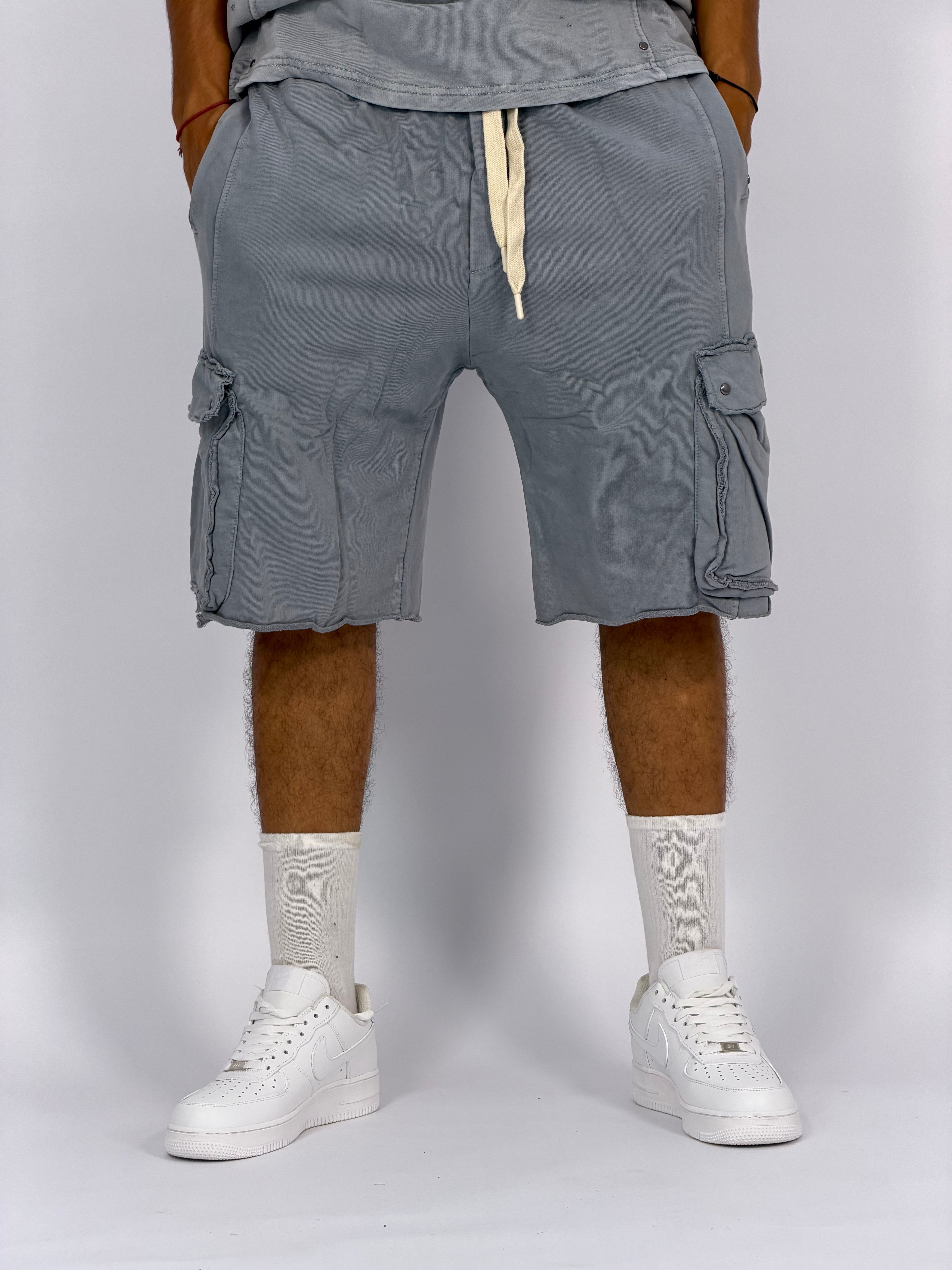 Ensemble “OCEAN DUST” Gris – T-Shirt + Short Cargo Streetwear