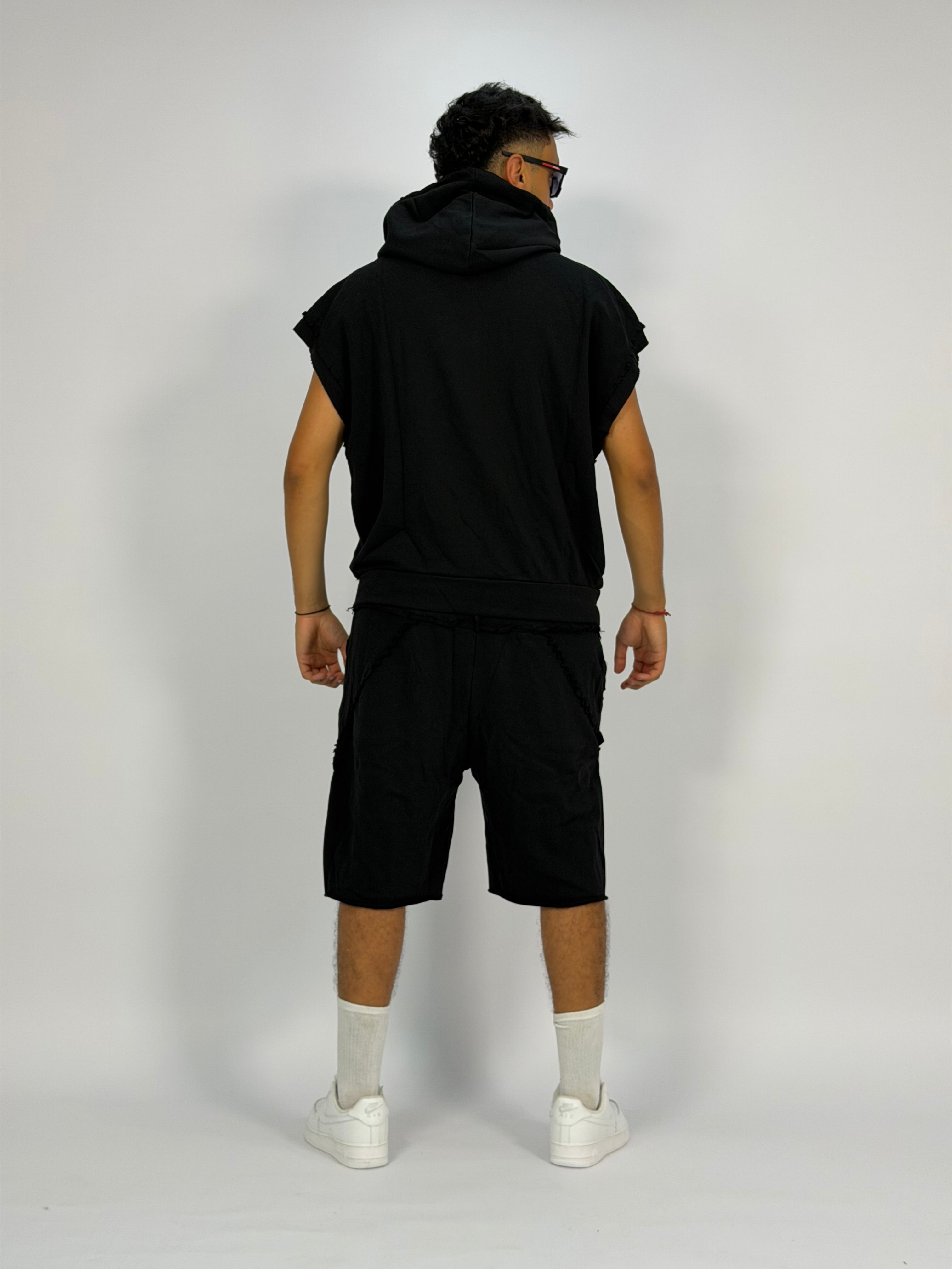 Ensemble “SAND WAVE” Noir  – Hoodie Sans Manches + Short Summer Fit
