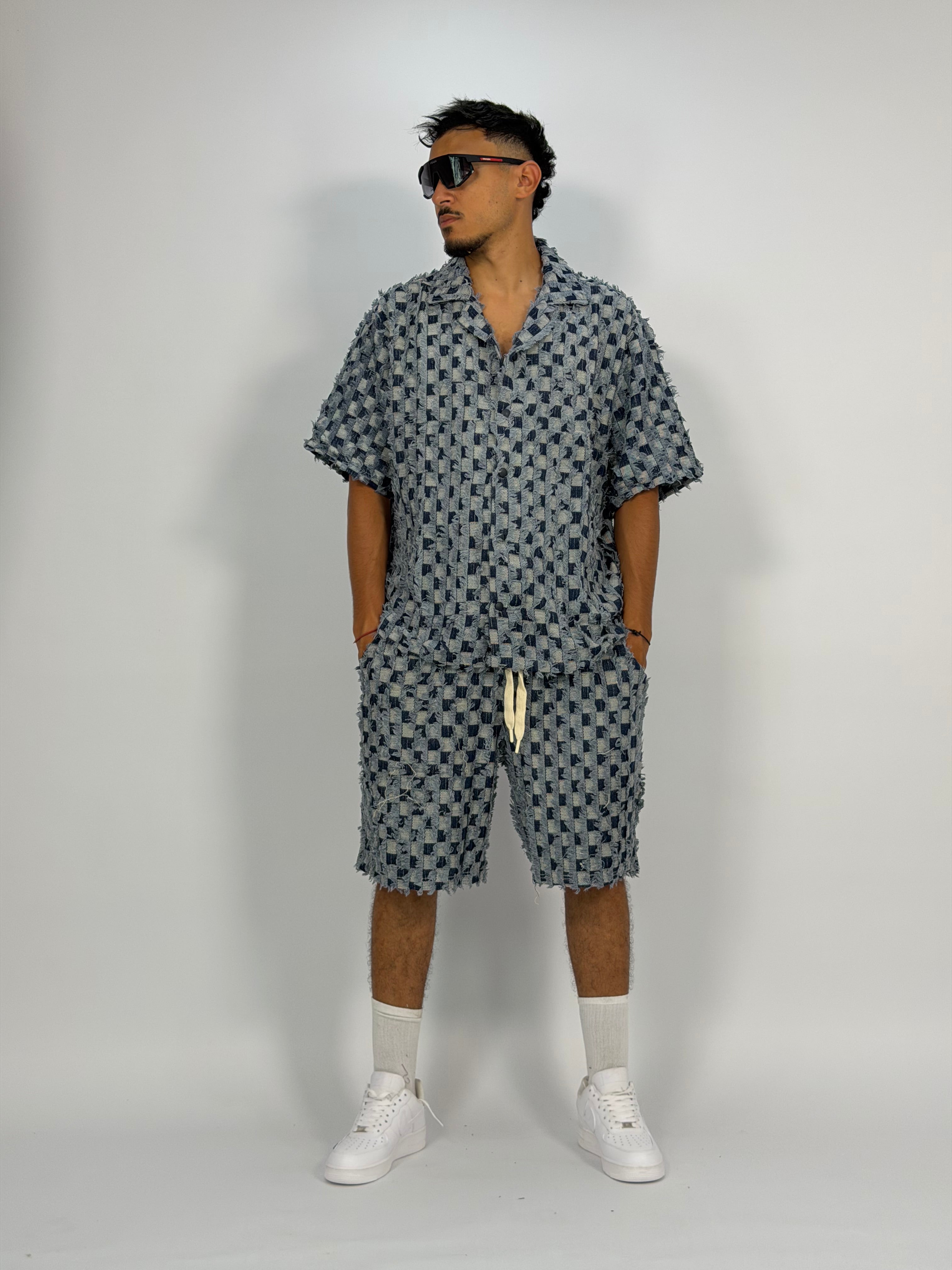 Ensemble “GRID RAW” (A) – Chemise + Short Texturé Premium
