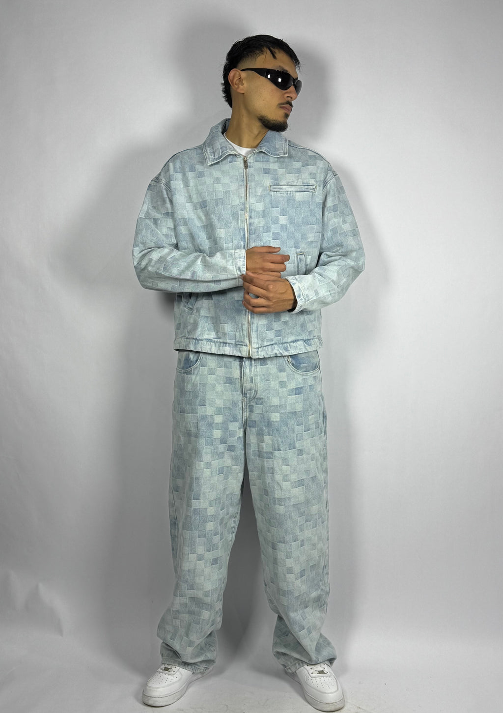 Ensemble Jeans Pixel Ice Blue – Veste Zippée & Pantalon Loose