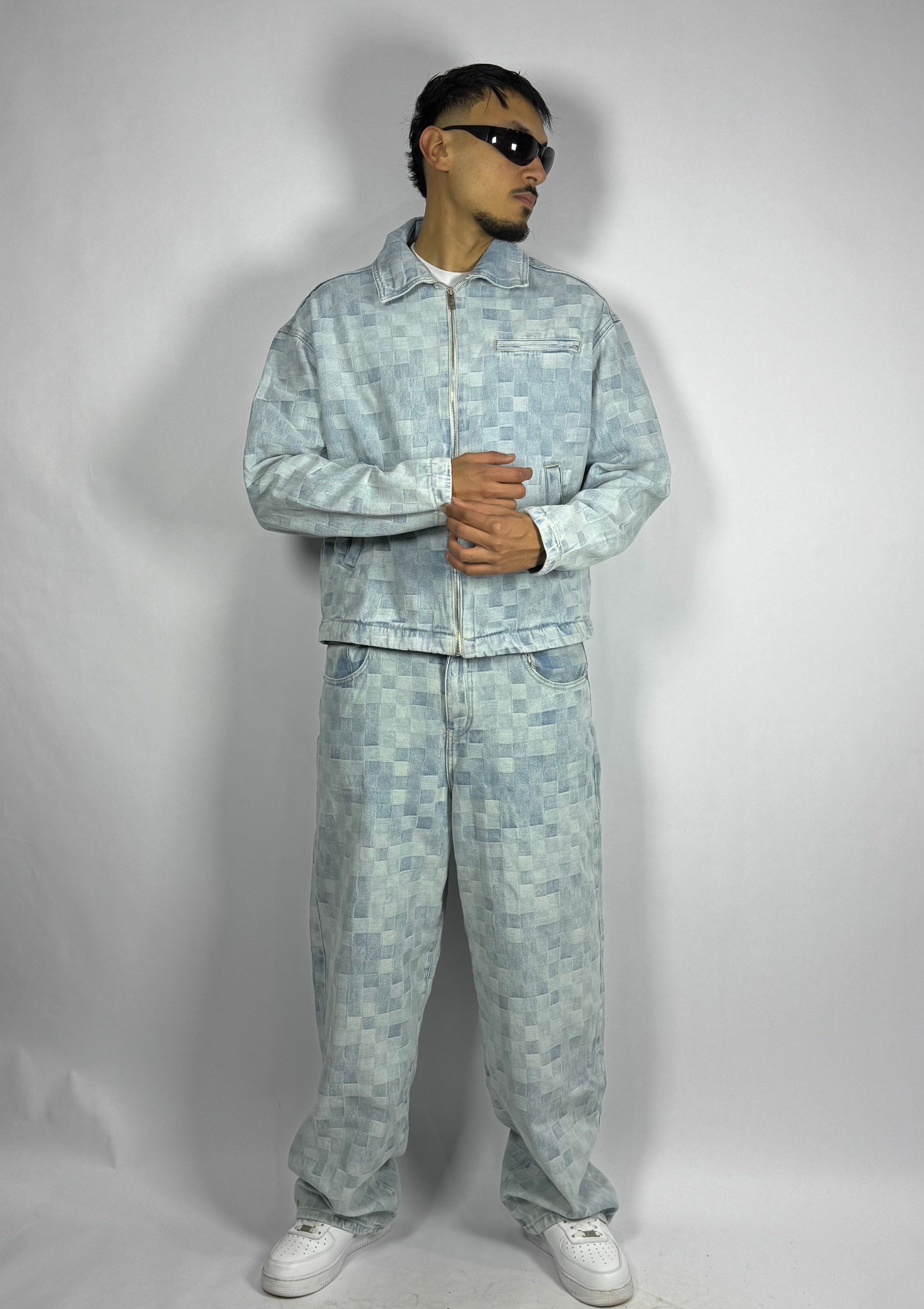 Ensemble Jeans Pixel Ice Blue – Veste Zippée & Pantalon Loose