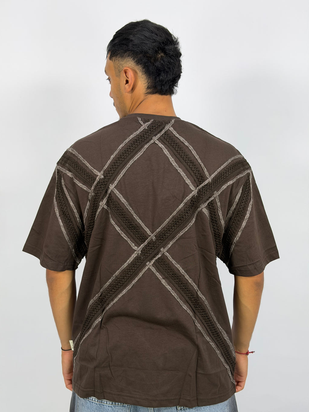 T-shirt ORIGINAL Oversize Marron– Cross Texture Panel Edition