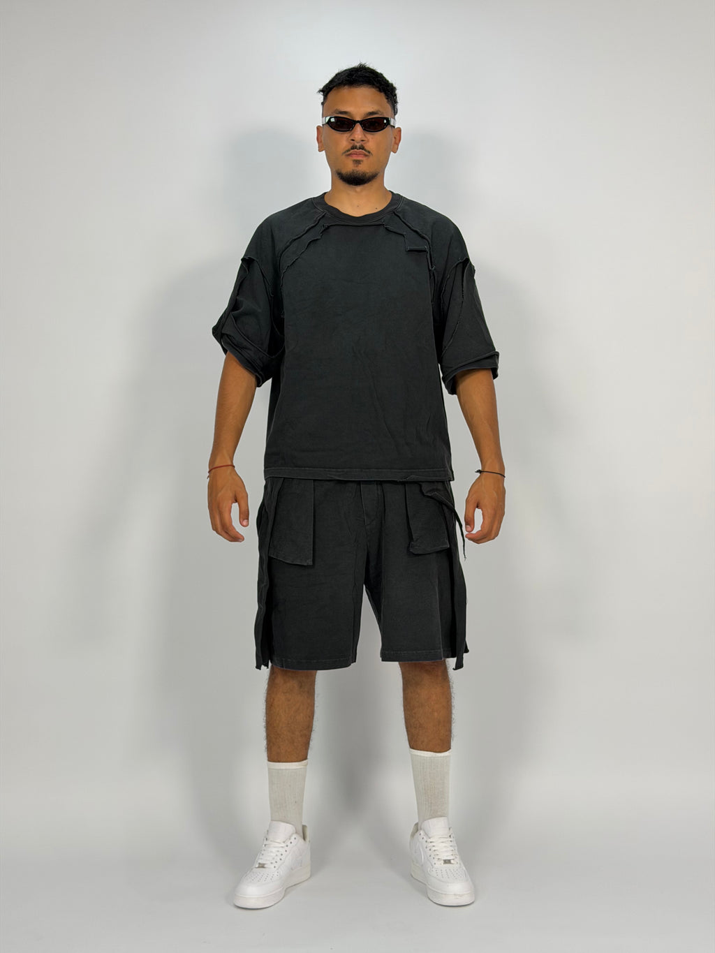 Ensemble “OCEAN DUST” Noir Foncé – T-Shirt + Short Cargo Streetwear