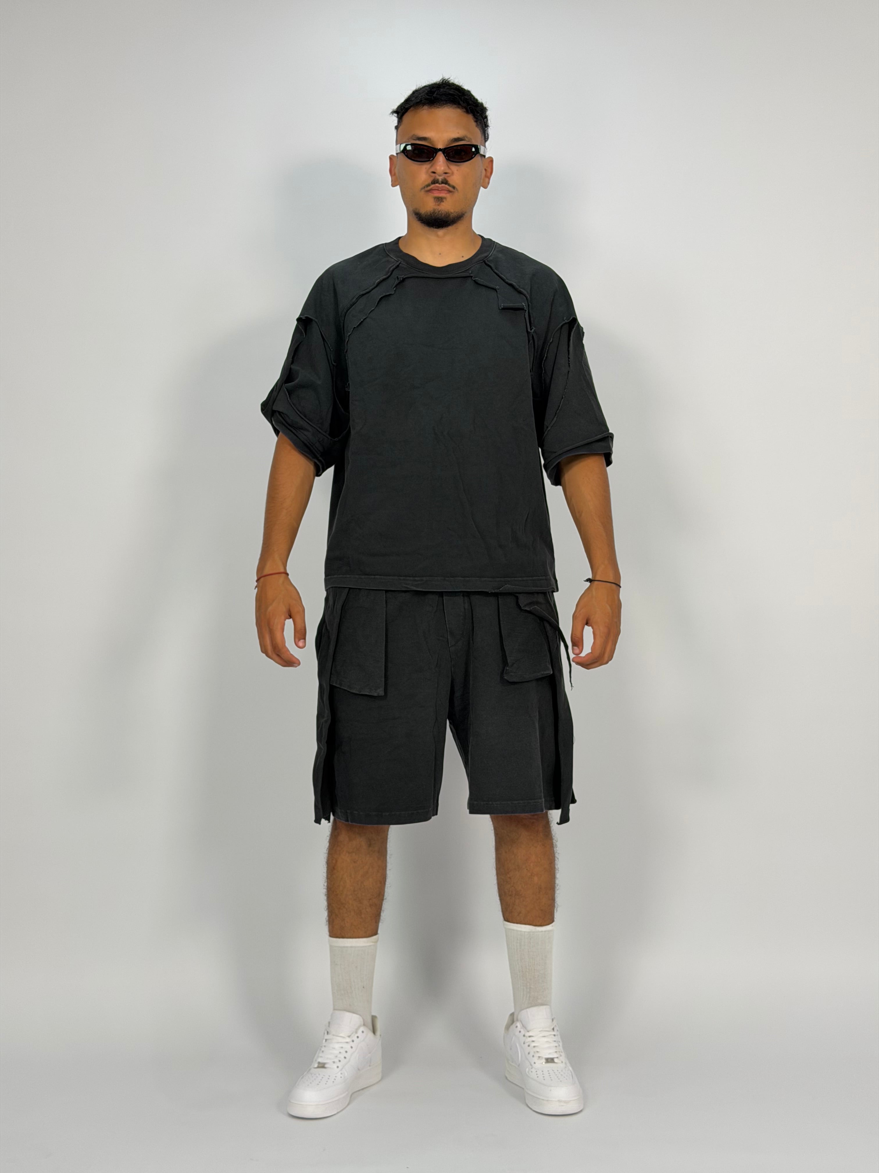 Ensemble “OCEAN DUST” Noir Foncé – T-Shirt + Short Cargo Streetwear