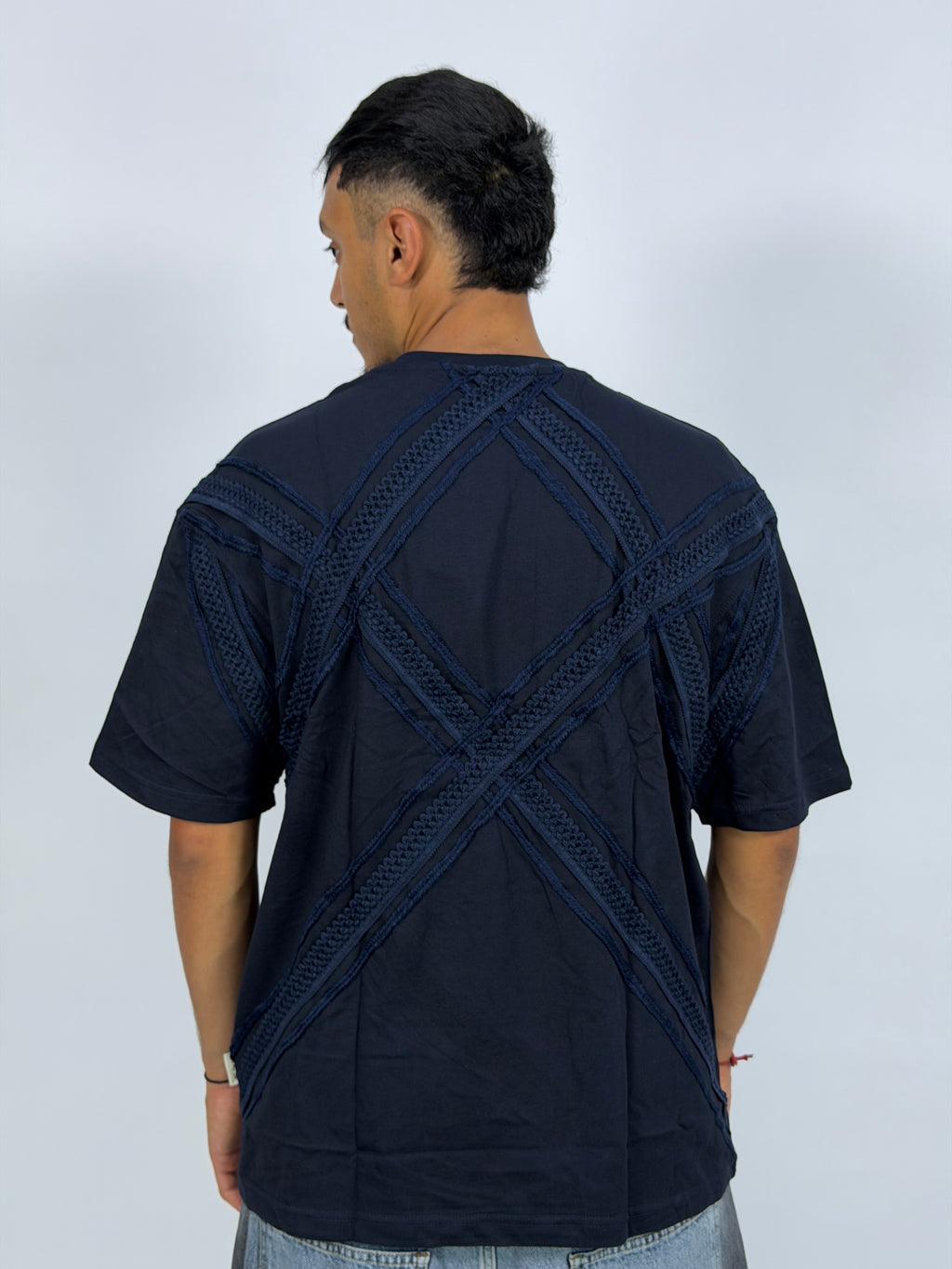 T-shirt ORIGINAL Oversize Bleu noir – Cross Texture Panel Edition