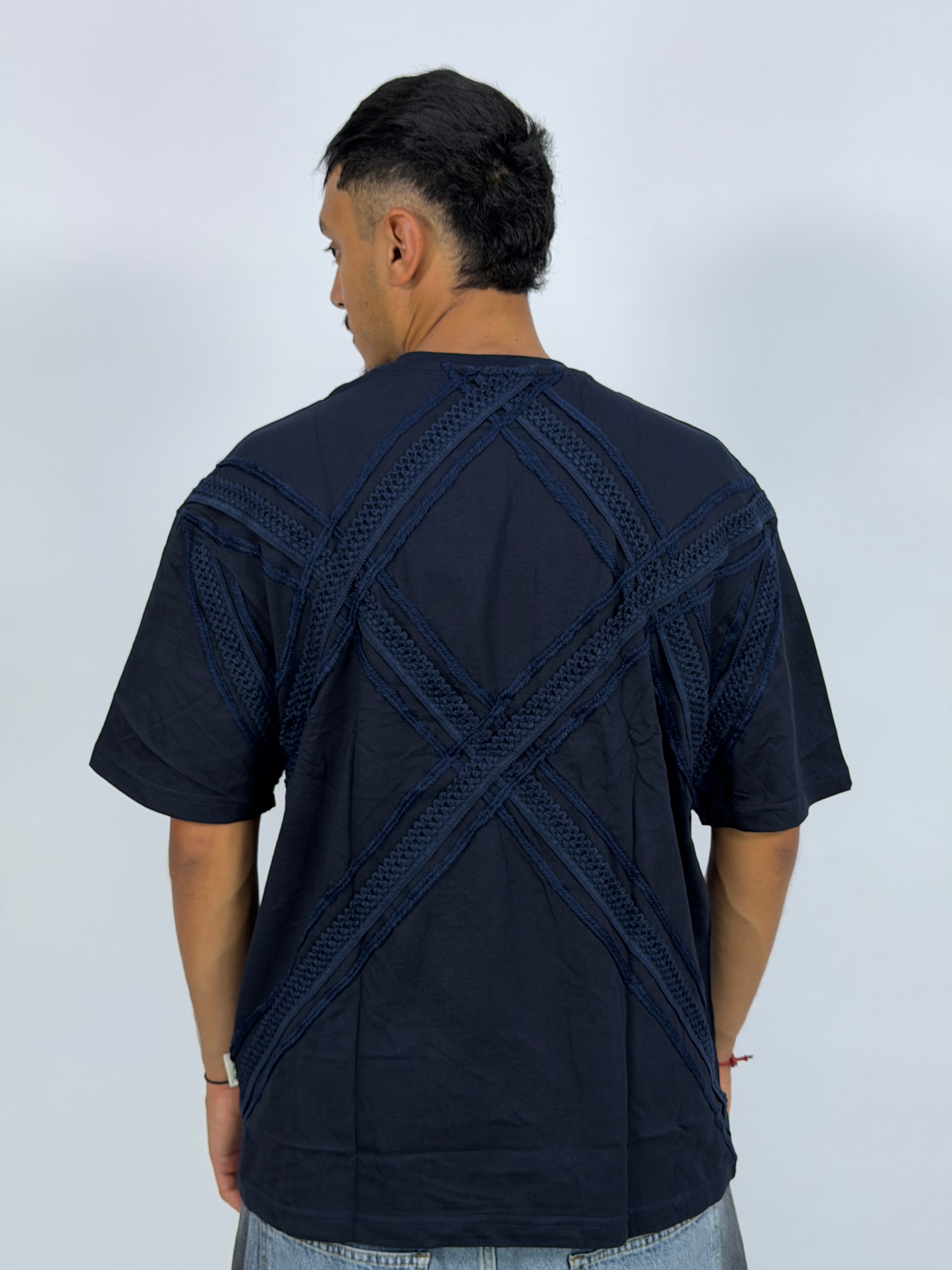 T-shirt ORIGINAL Oversize Bleu noir – Cross Texture Panel Edition