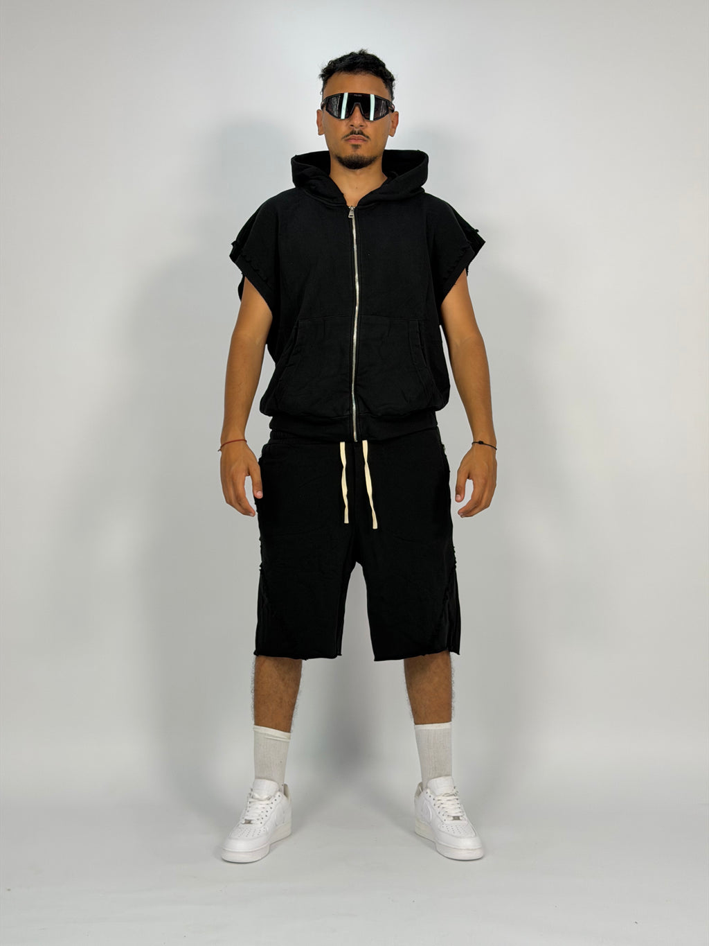 Ensemble “SAND WAVE” Noir  – Hoodie Sans Manches + Short Summer Fit