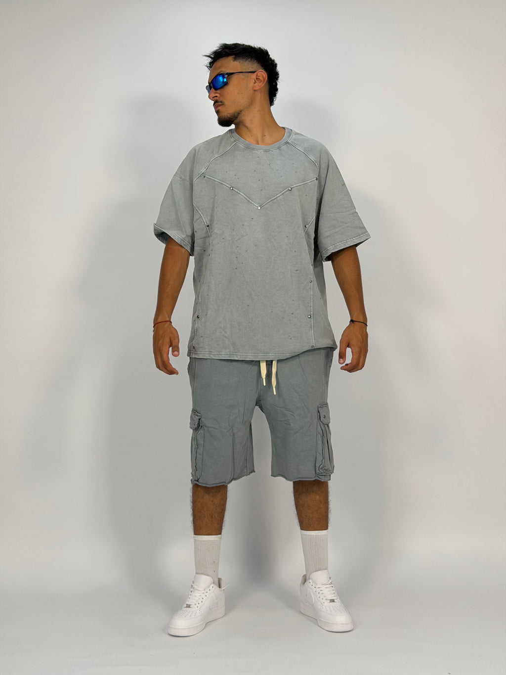 Ensemble “OCEAN DUST” Gris – T-Shirt + Short Cargo Streetwear