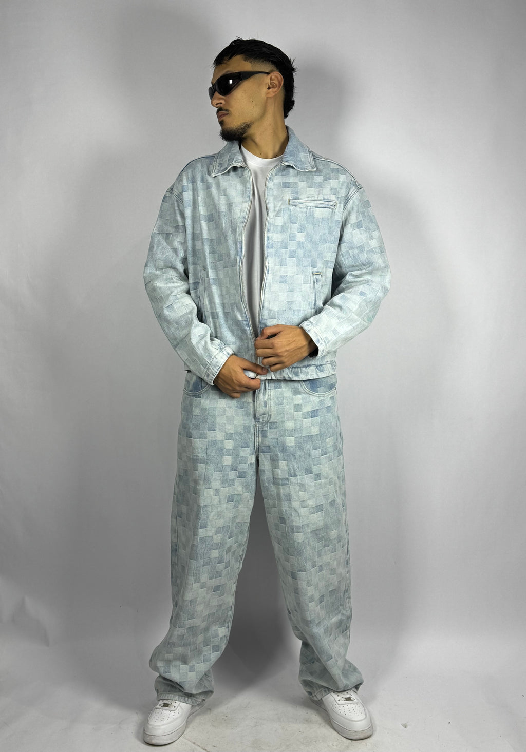 Ensemble Jeans Pixel Ice Blue – Veste Zippée & Pantalon Loose