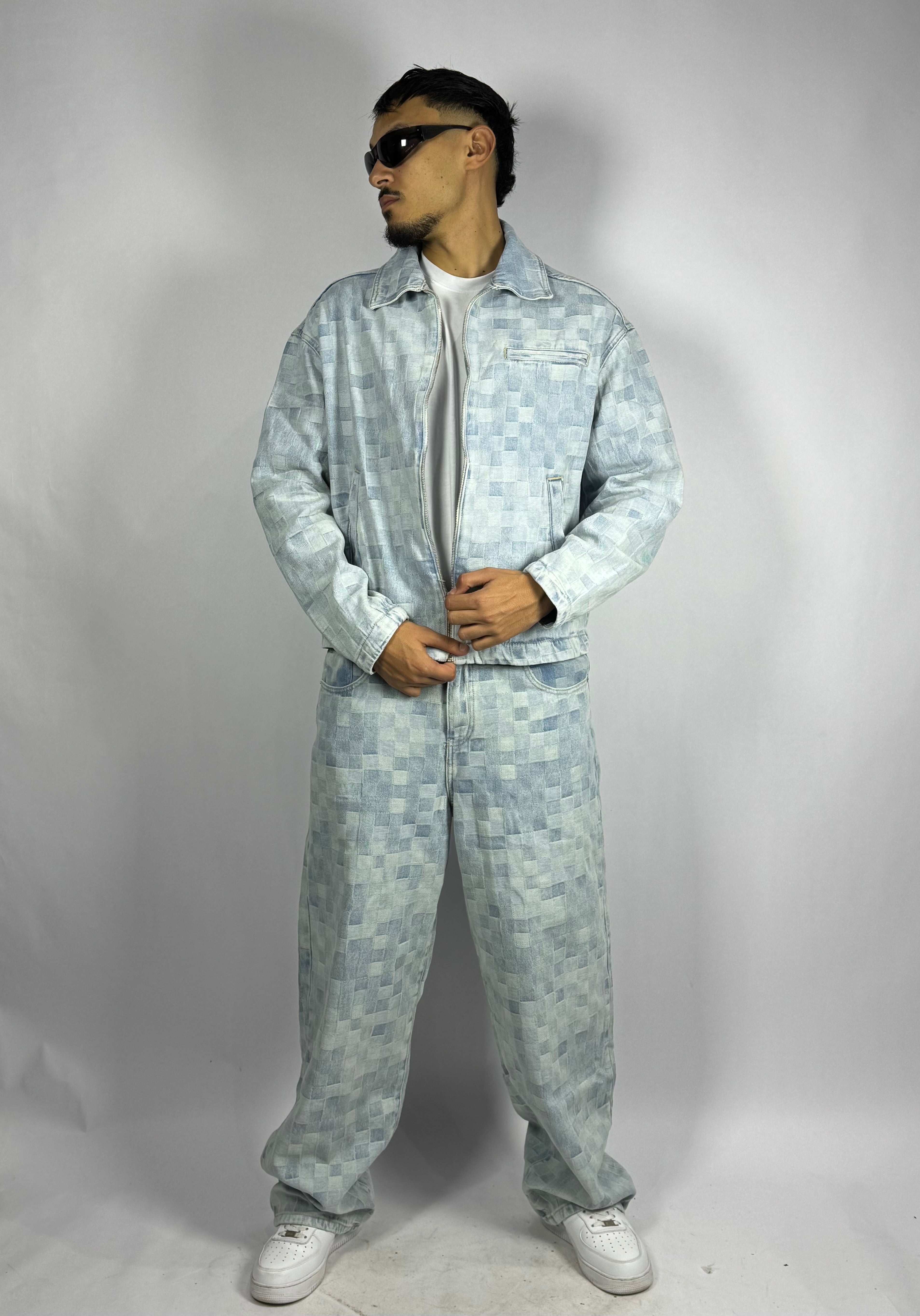 Ensemble Jeans Pixel Ice Blue – Veste Zippée & Pantalon Loose