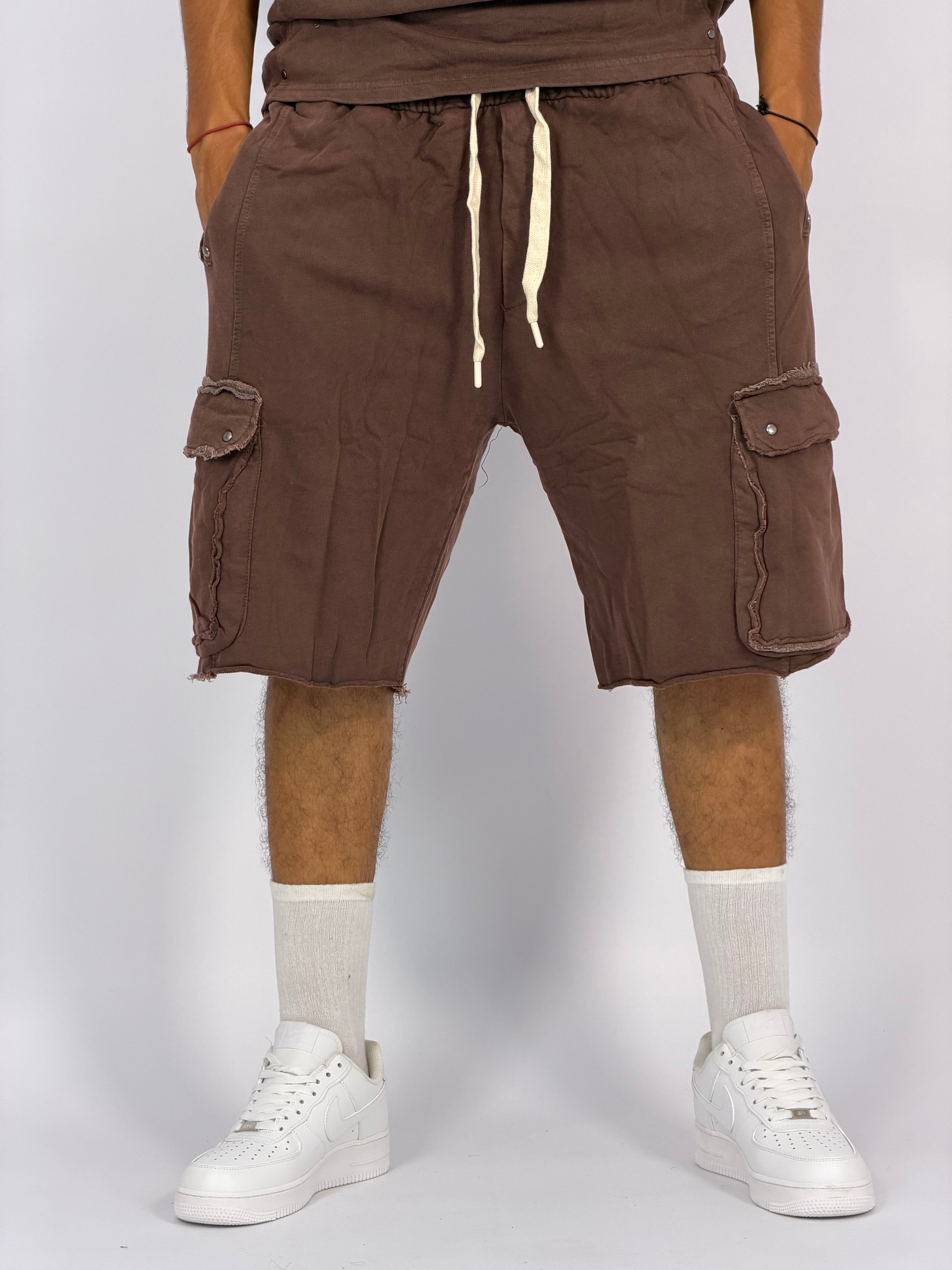 Ensemble “OCEAN DUST” Marron Foncé – T-Shirt + Short Cargo Streetwear