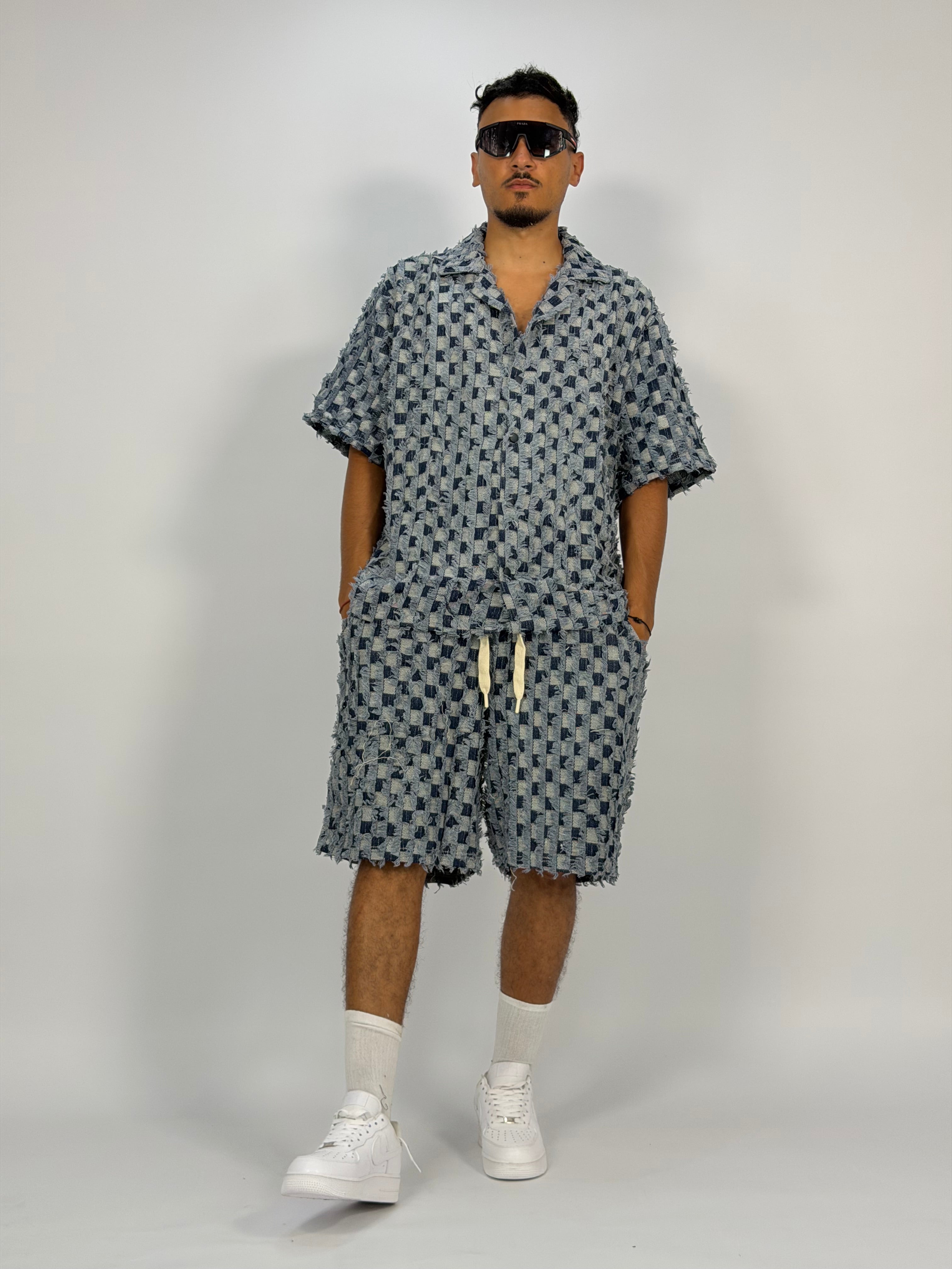 Ensemble “GRID RAW” (A) – Chemise + Short Texturé Premium