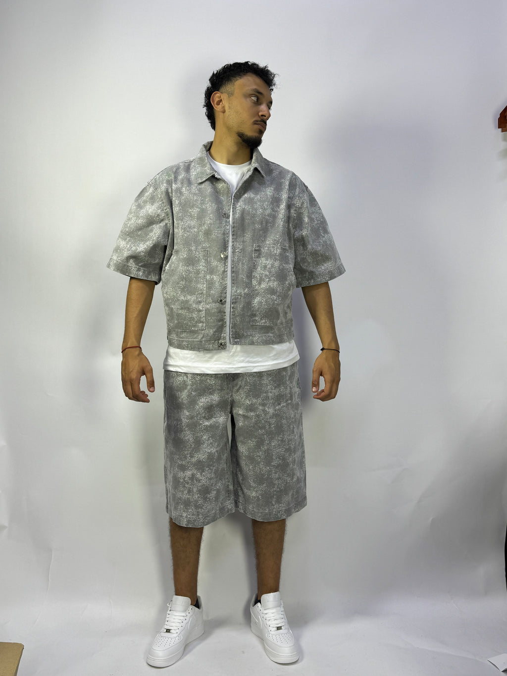 Ensemble Oversize Gris Washed – Chemise + Short Streetwear Premium