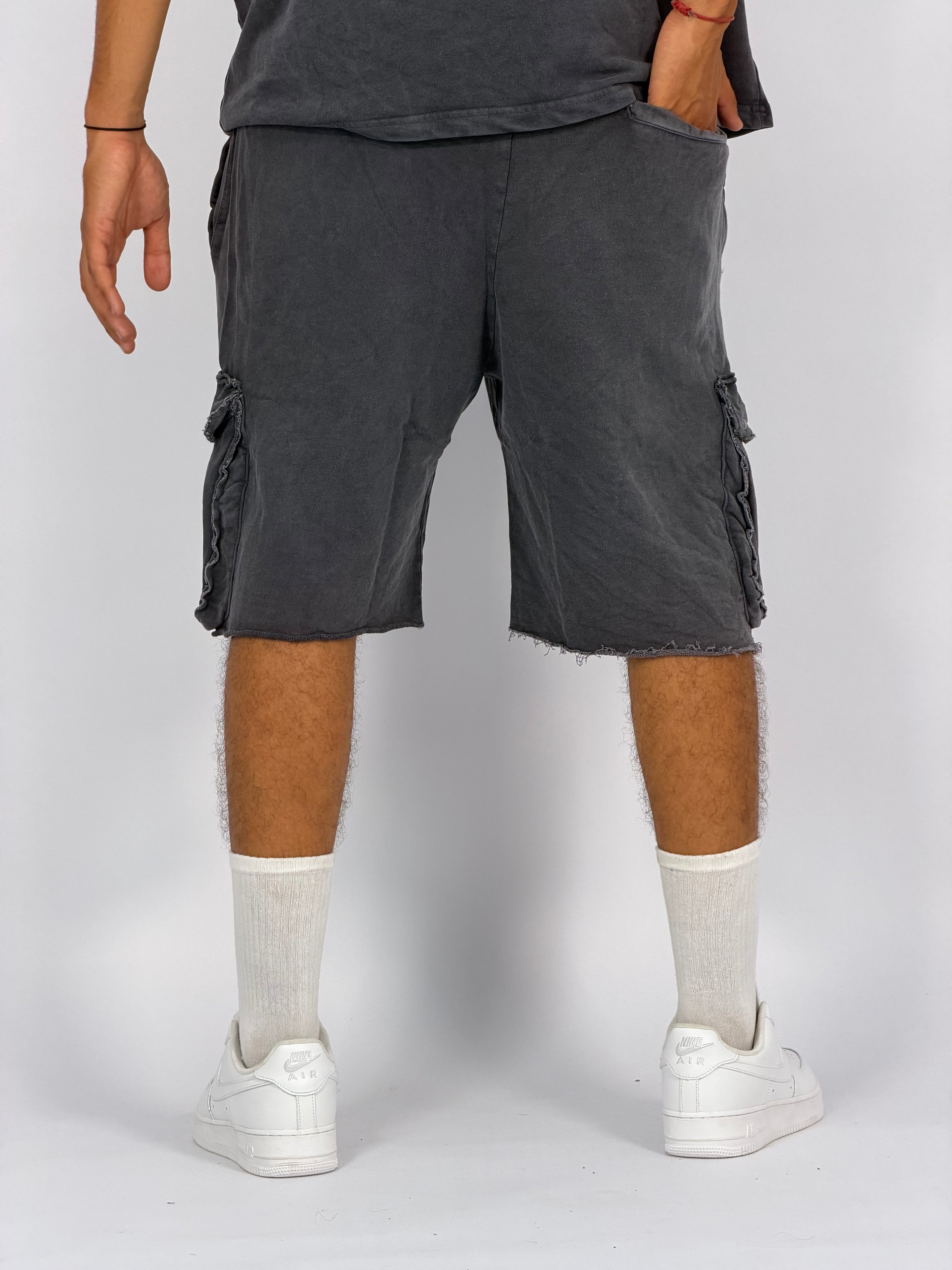 Ensemble “OCEAN DUST” Gris Foncé – T-Shirt + Short Cargo Streetwear