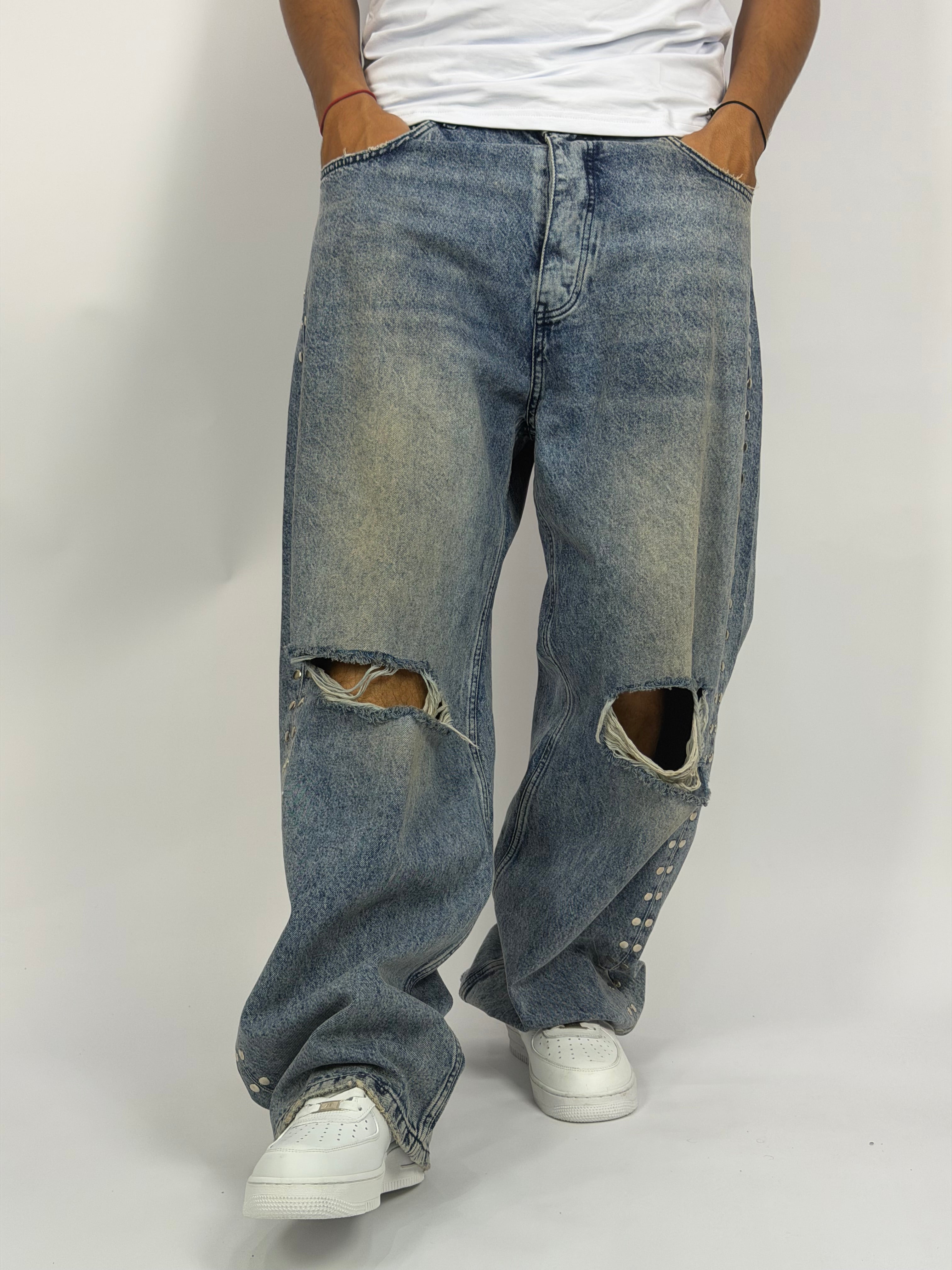 Jeans ORIGINAL Denim Oversize Studded Destroy – Vintage Blue Rivet Edition