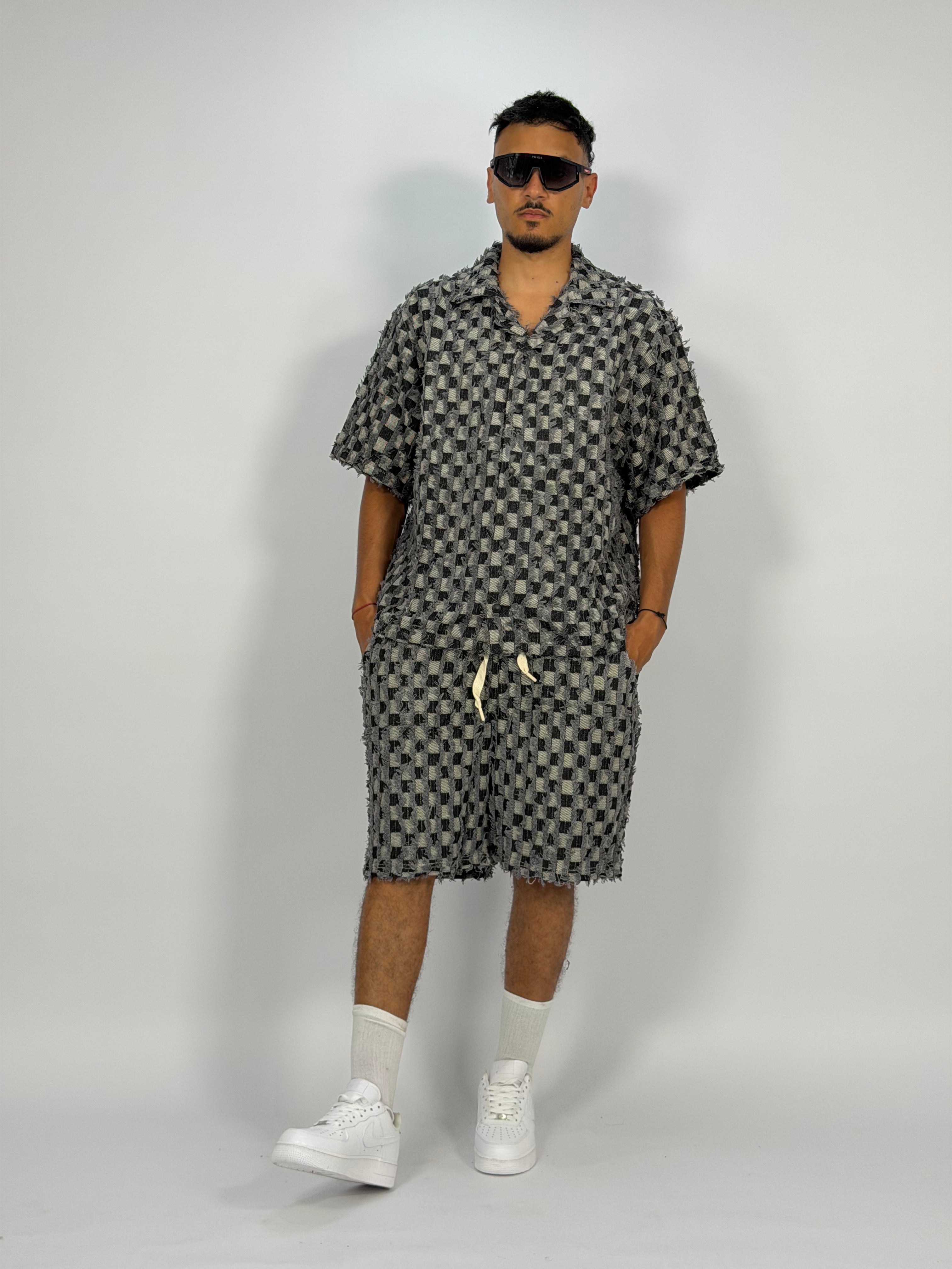 Ensemble “GRID RAW” (C) – Chemise + Short Texturé Premium