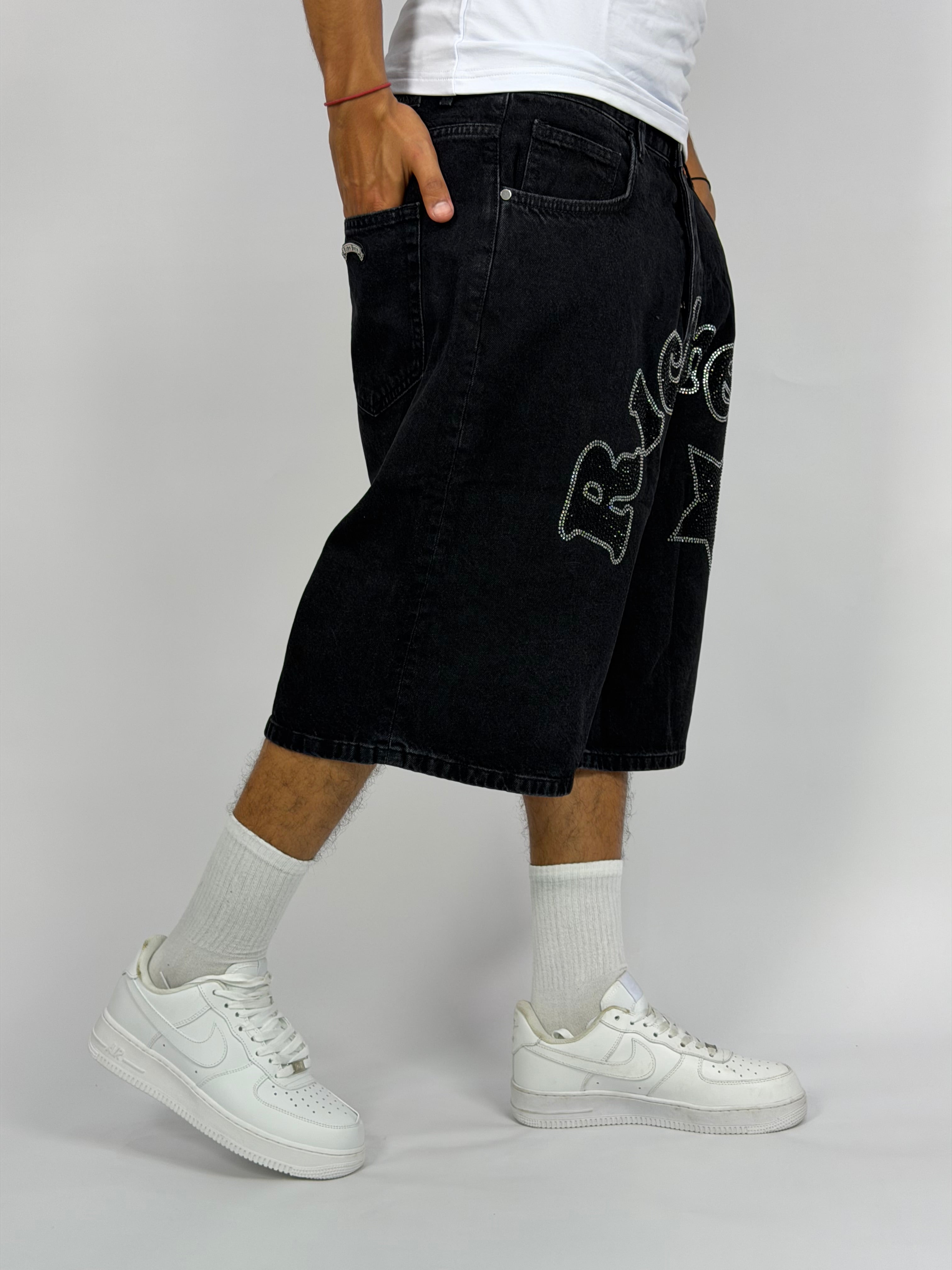 Short Jean Oversize “Riches” Noir – Streetwear Premium