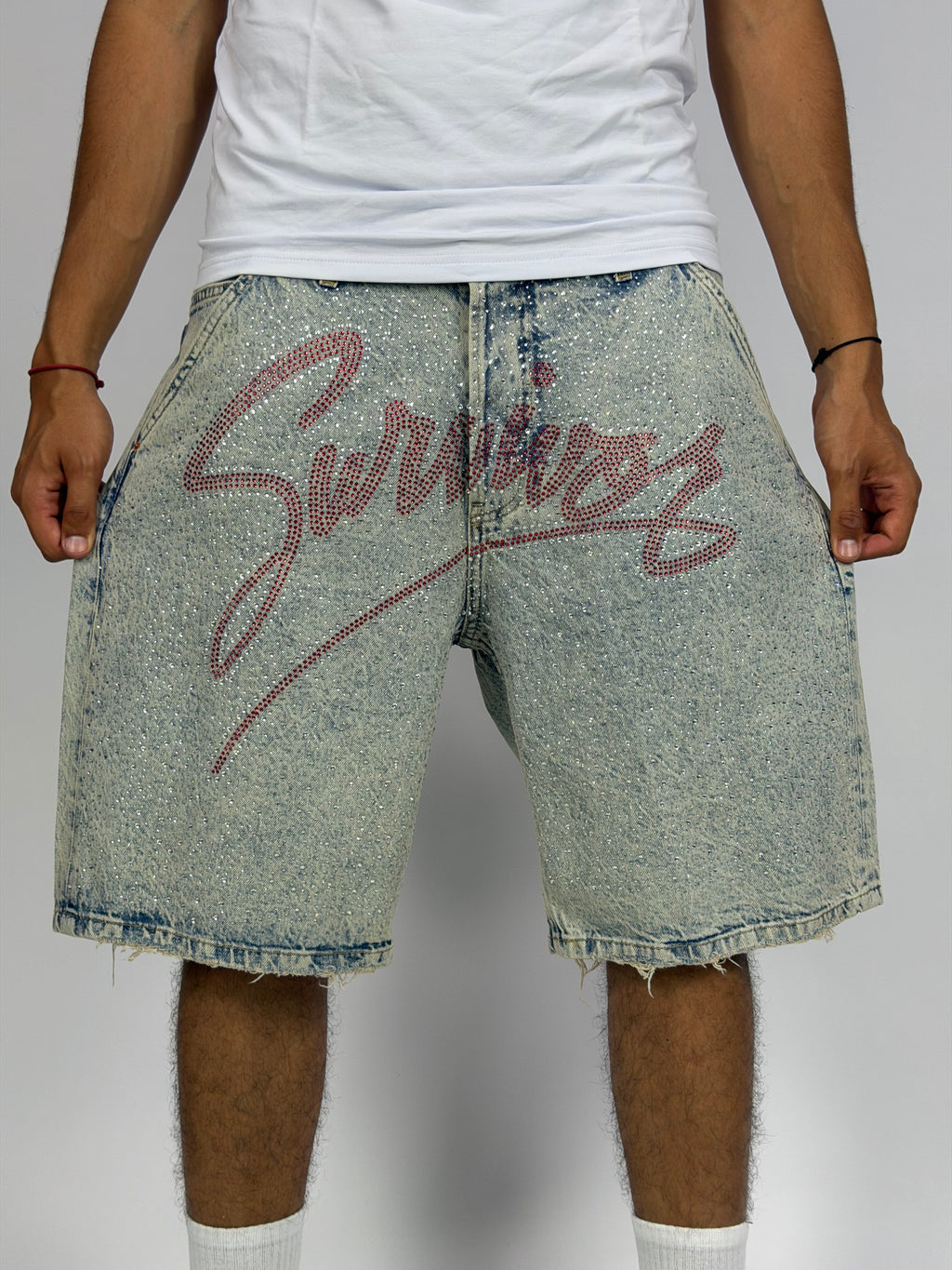 Short Jean Oversize “SURVIVER” bleu C – Streetwear Premium