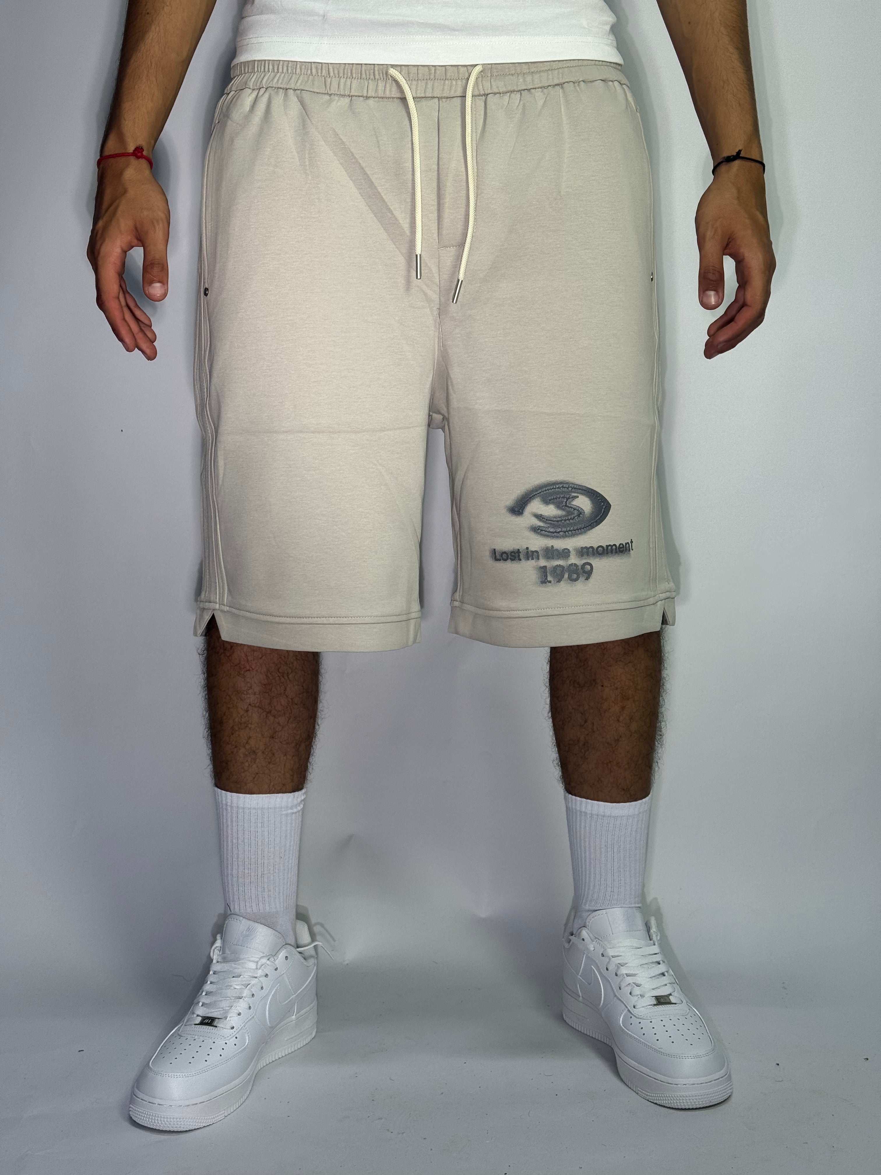 Short Oversize Beige Brodé – Streetwear Premium