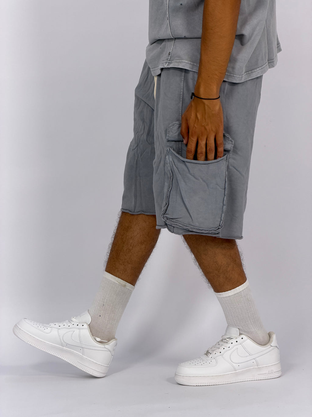 Ensemble “OCEAN DUST” Gris – T-Shirt + Short Cargo Streetwear