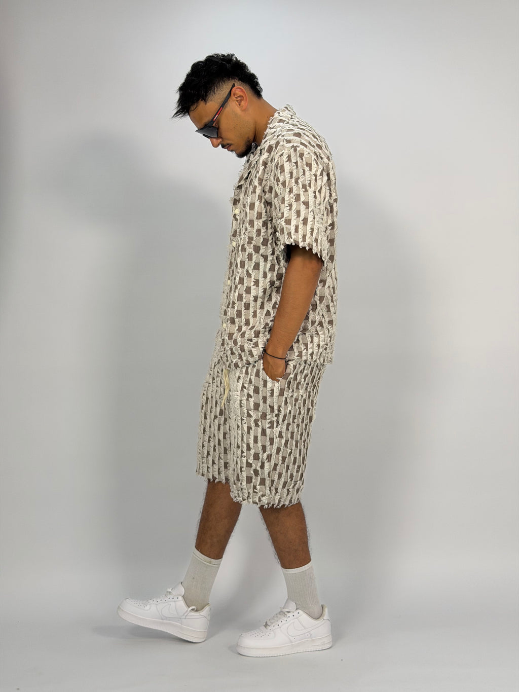 Ensemble “GRID RAW” (B) – Chemise + Short Texturé Premium