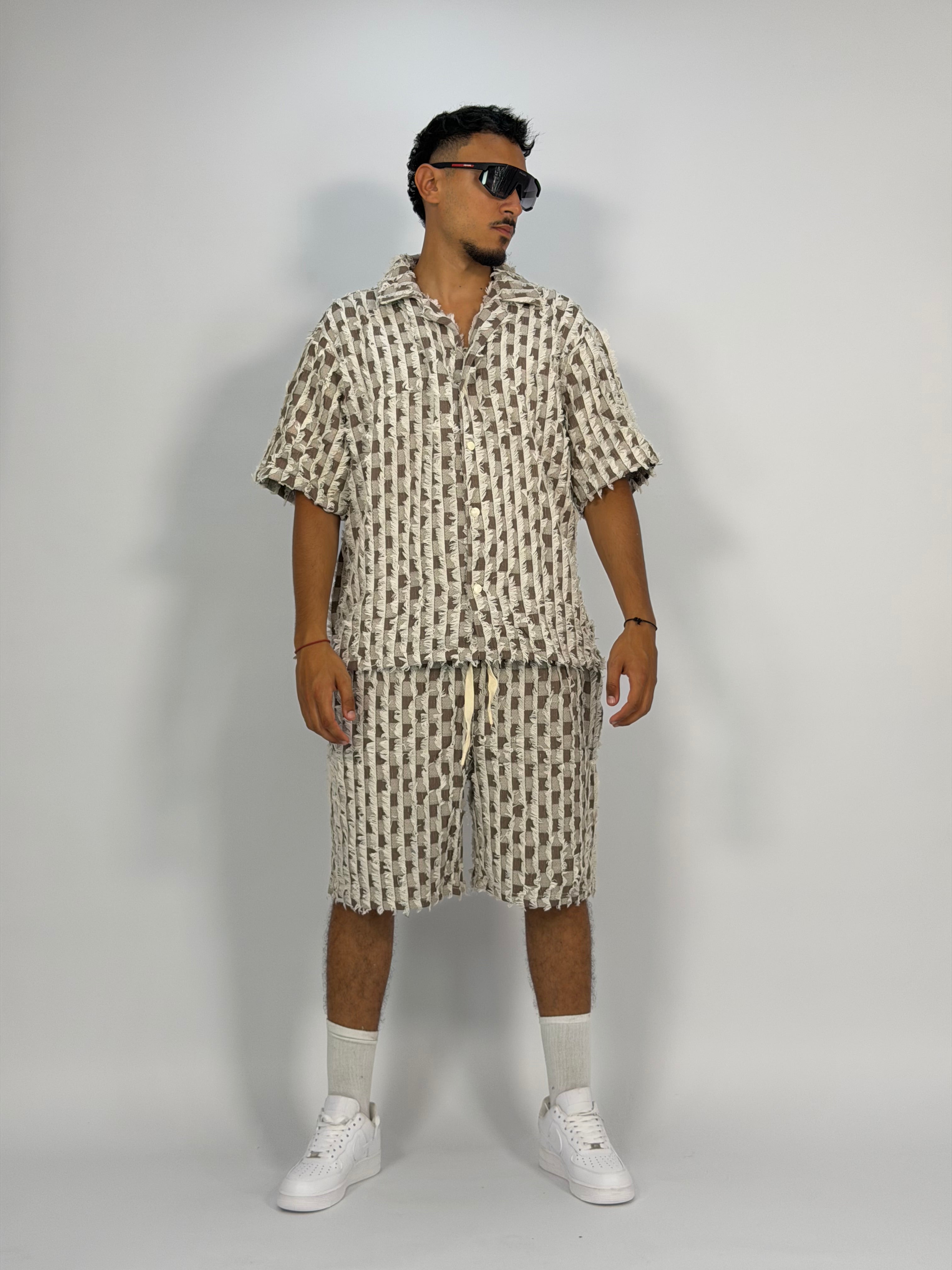 Ensemble “GRID RAW” (B) – Chemise + Short Texturé Premium