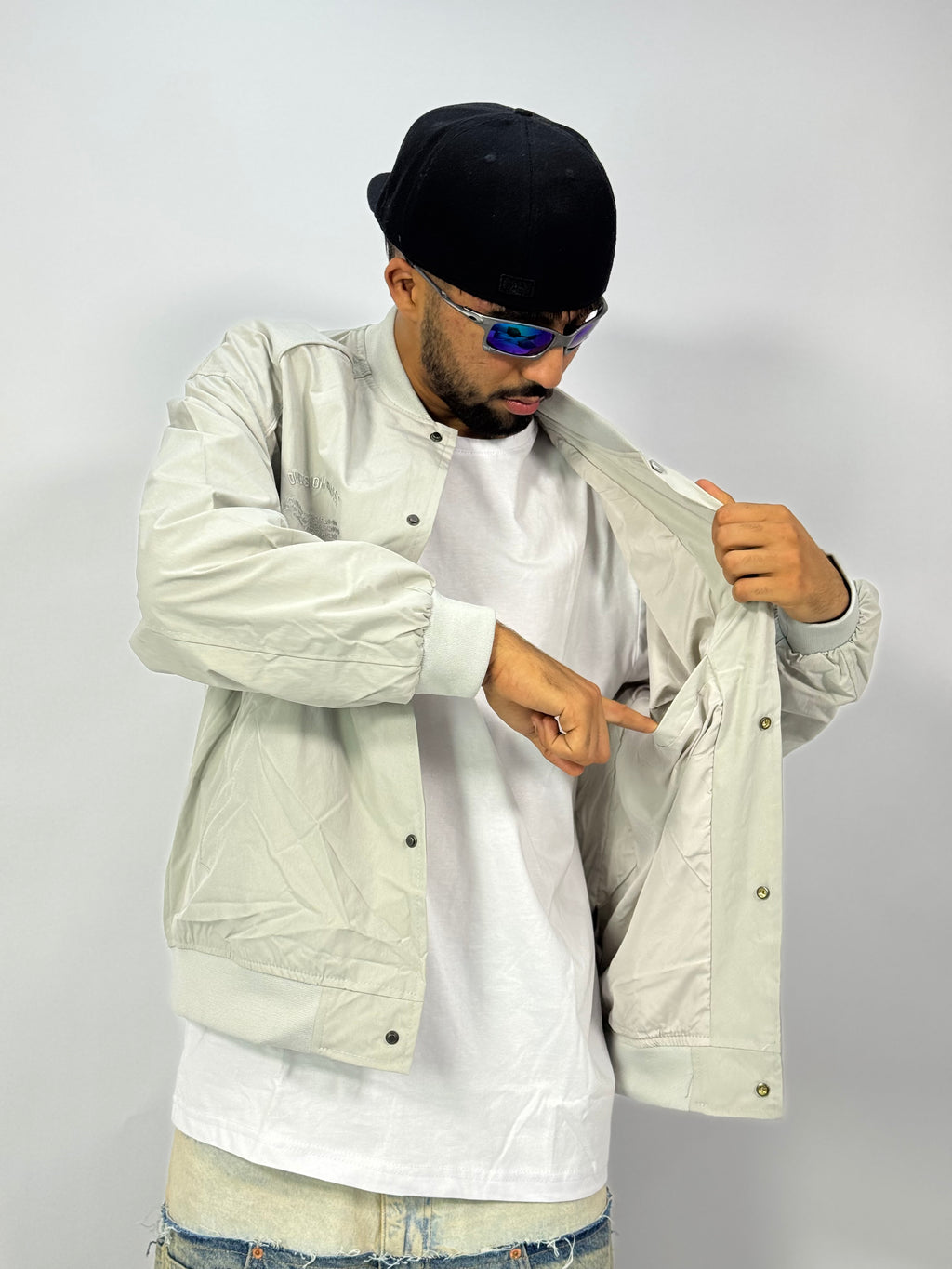 Bomber Varsity Gris Sauge – Blouson Oversize