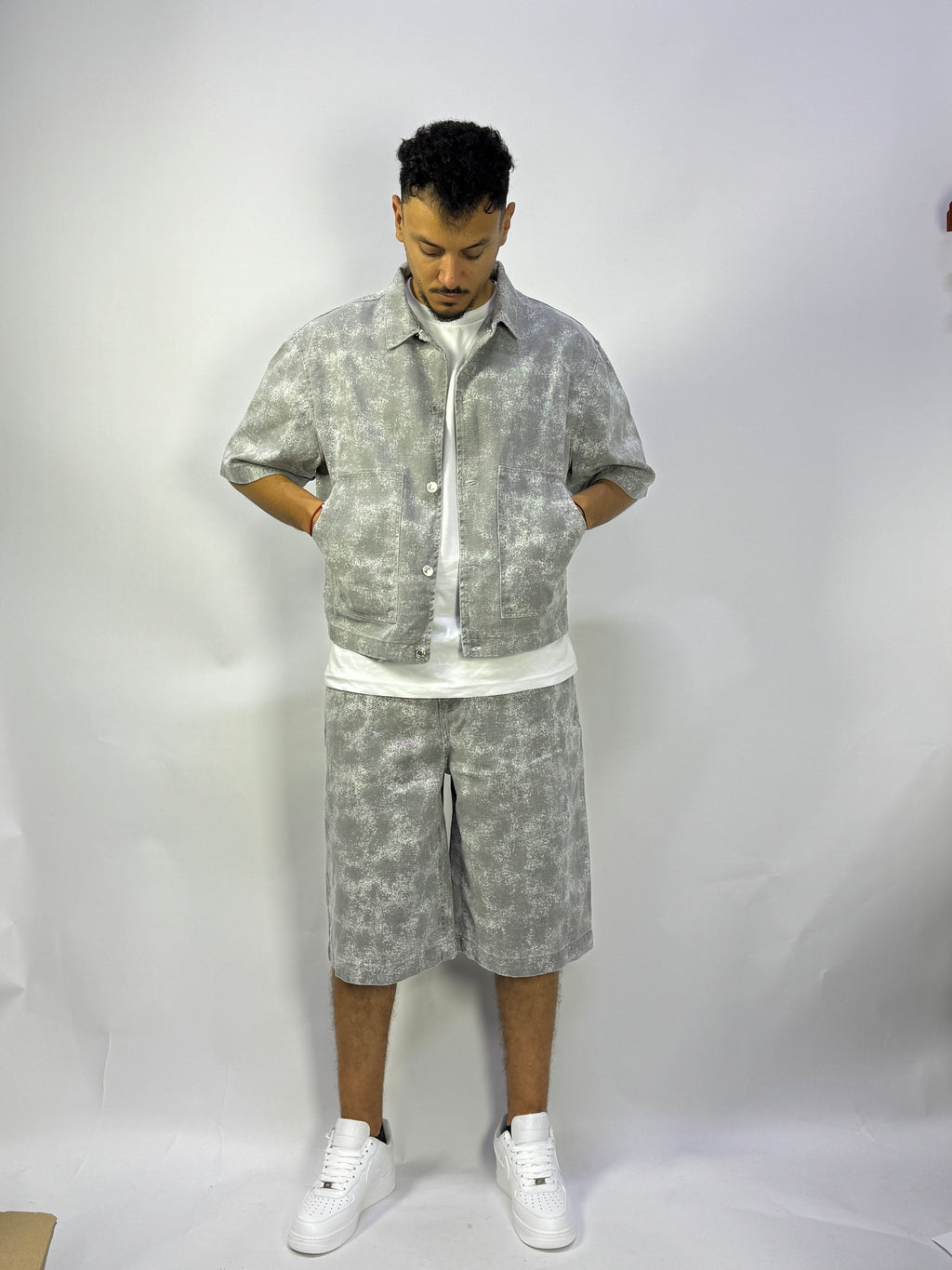 Ensemble Oversize Gris Washed – Chemise + Short Streetwear Premium