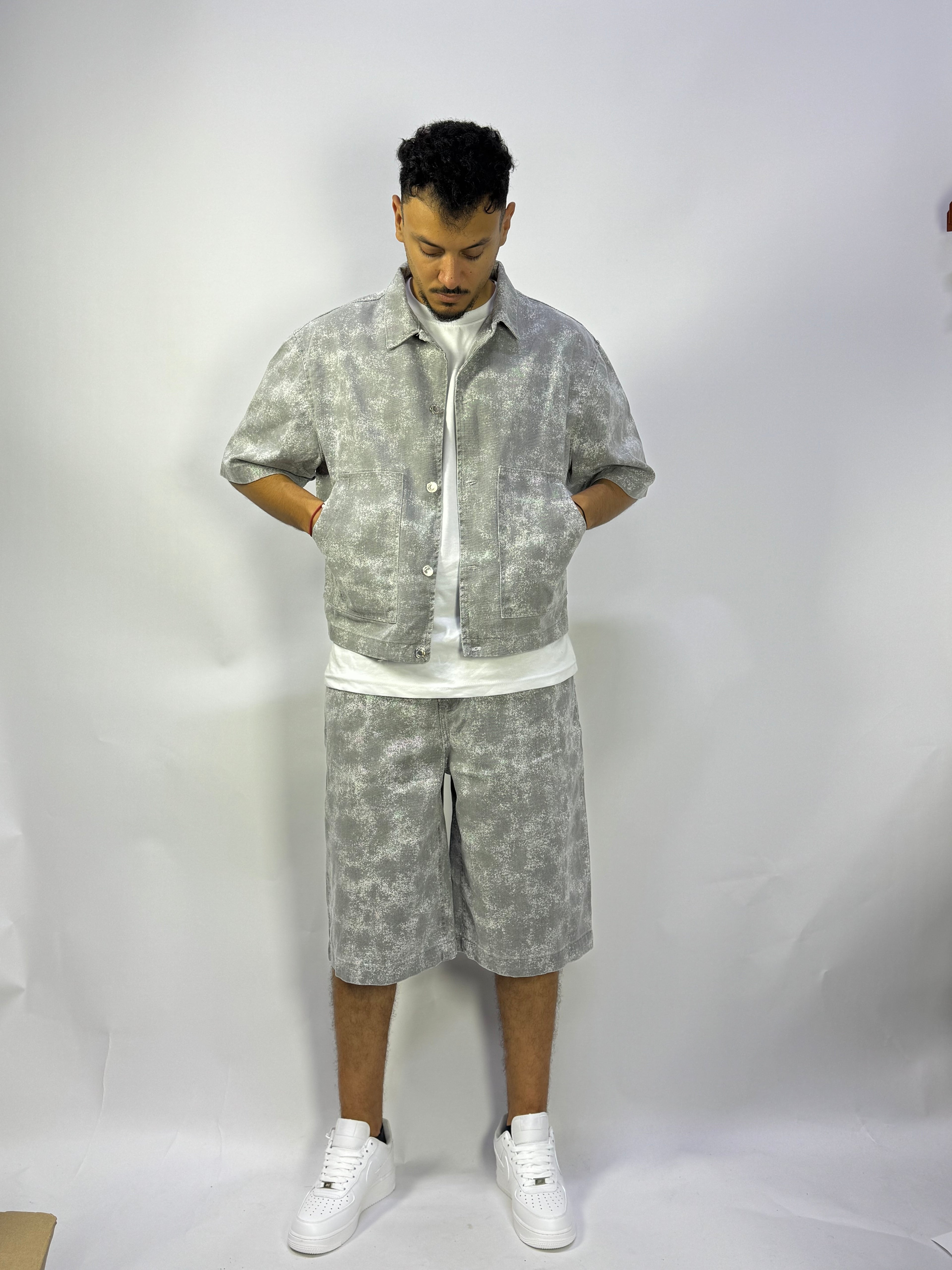 Ensemble Oversize Gris Washed – Chemise + Short Streetwear Premium