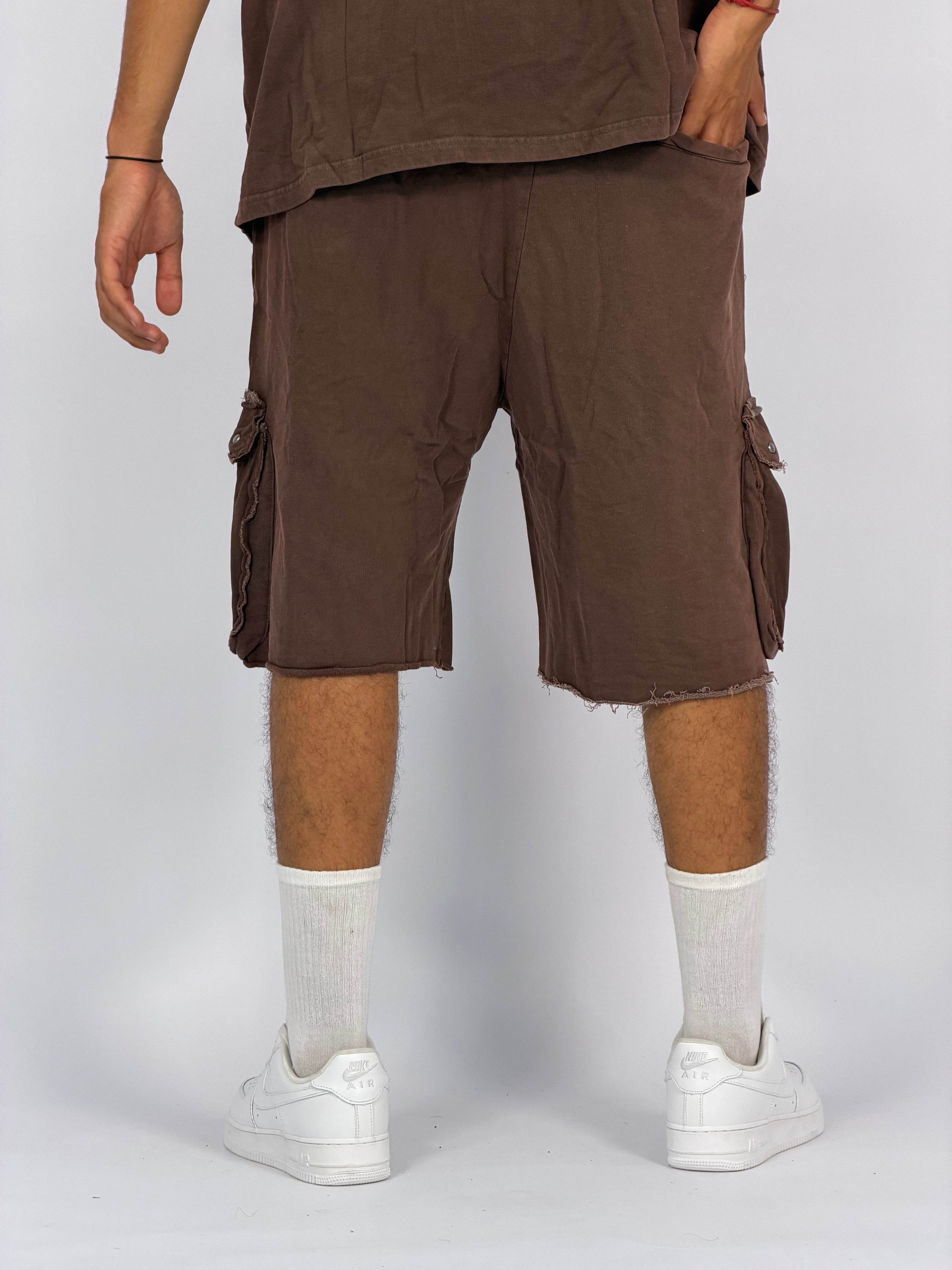 Ensemble “OCEAN DUST” Marron Foncé – T-Shirt + Short Cargo Streetwear