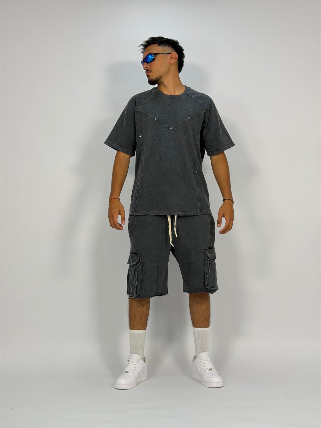 Ensemble “OCEAN DUST” Gris Foncé – T-Shirt + Short Cargo Streetwear