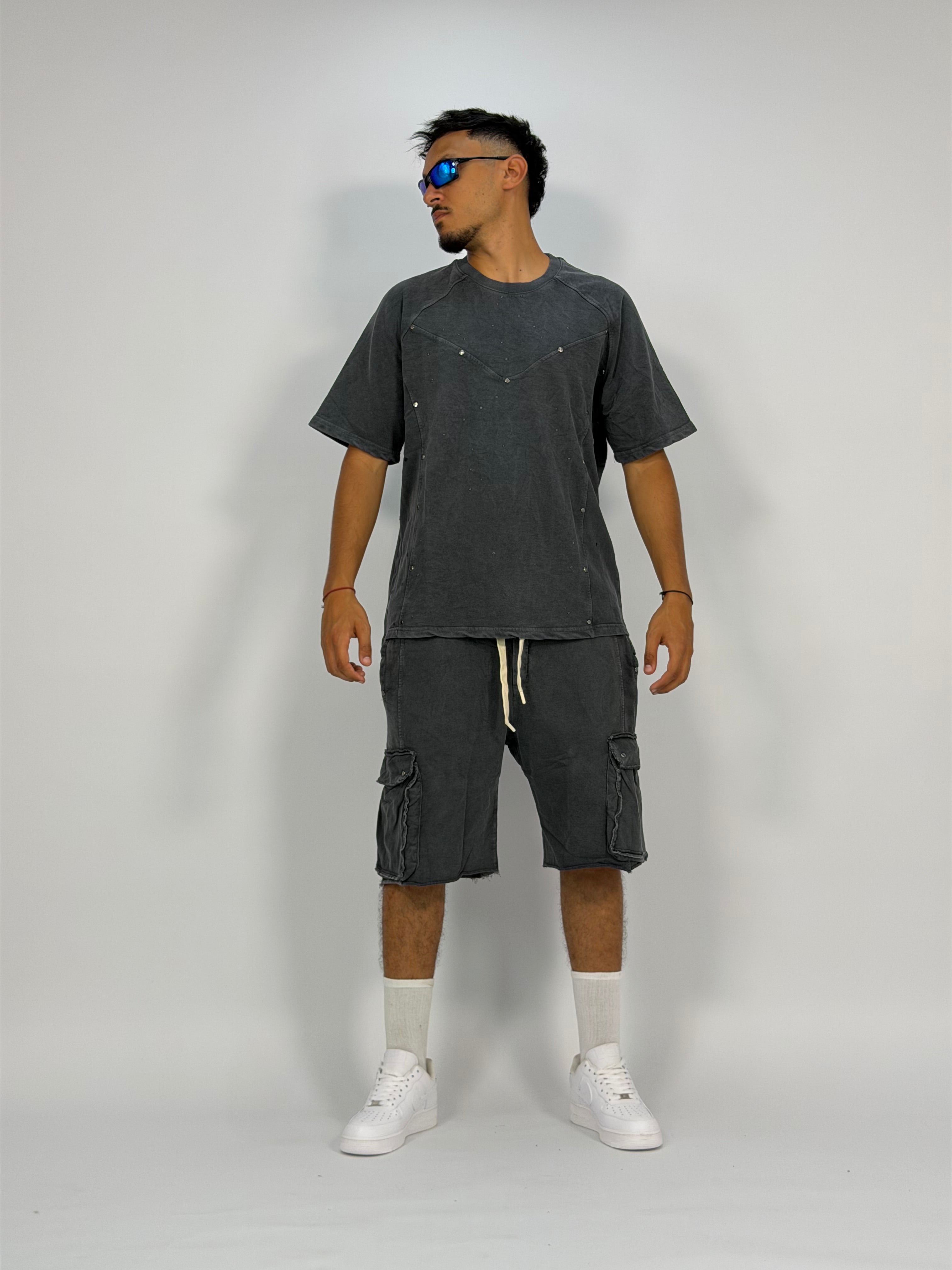 Ensemble “OCEAN DUST” Gris Foncé – T-Shirt + Short Cargo Streetwear