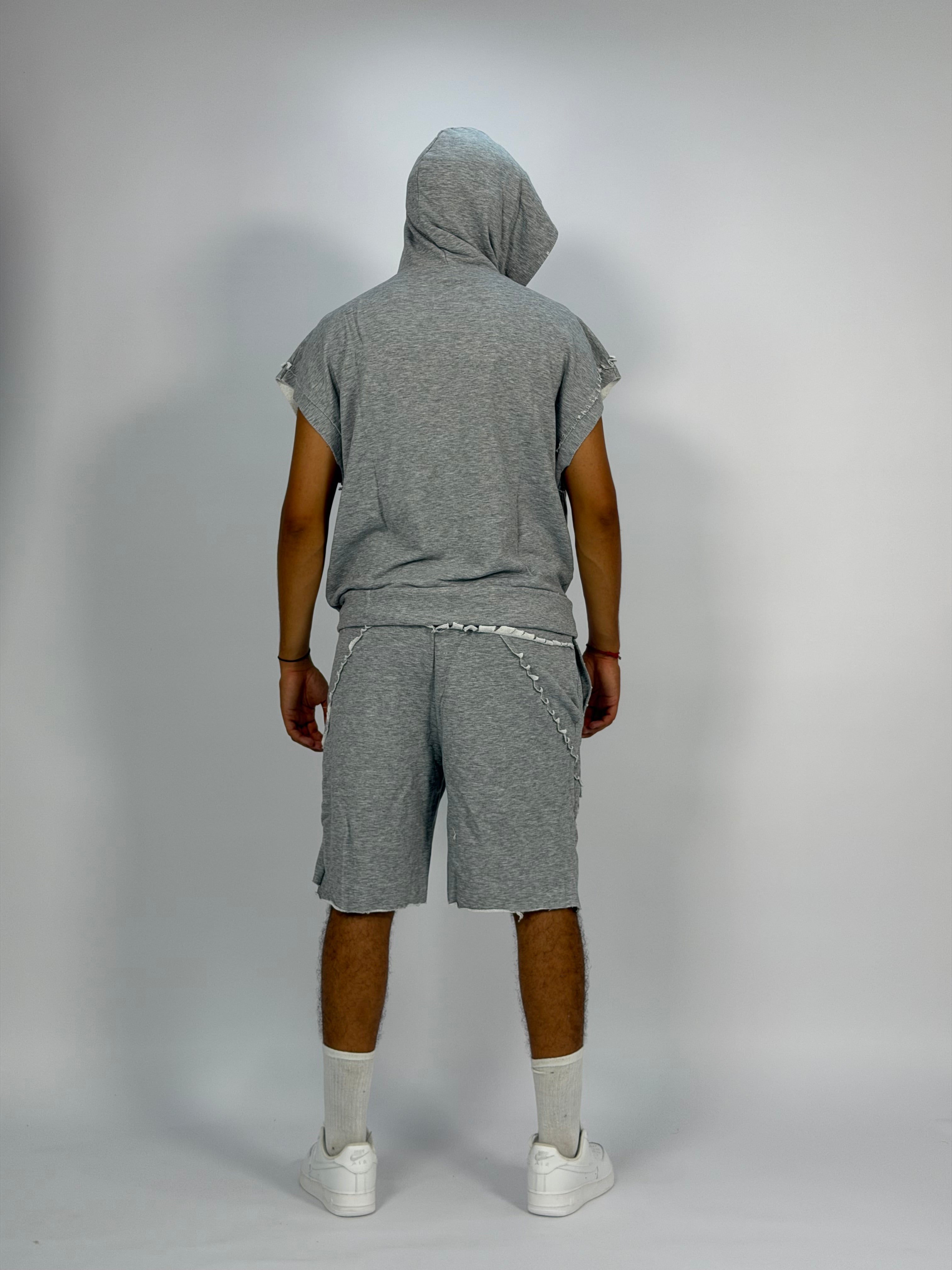 Ensemble “SAND WAVE” GRIS – Hoodie Sans Manches + Short Summer Fit