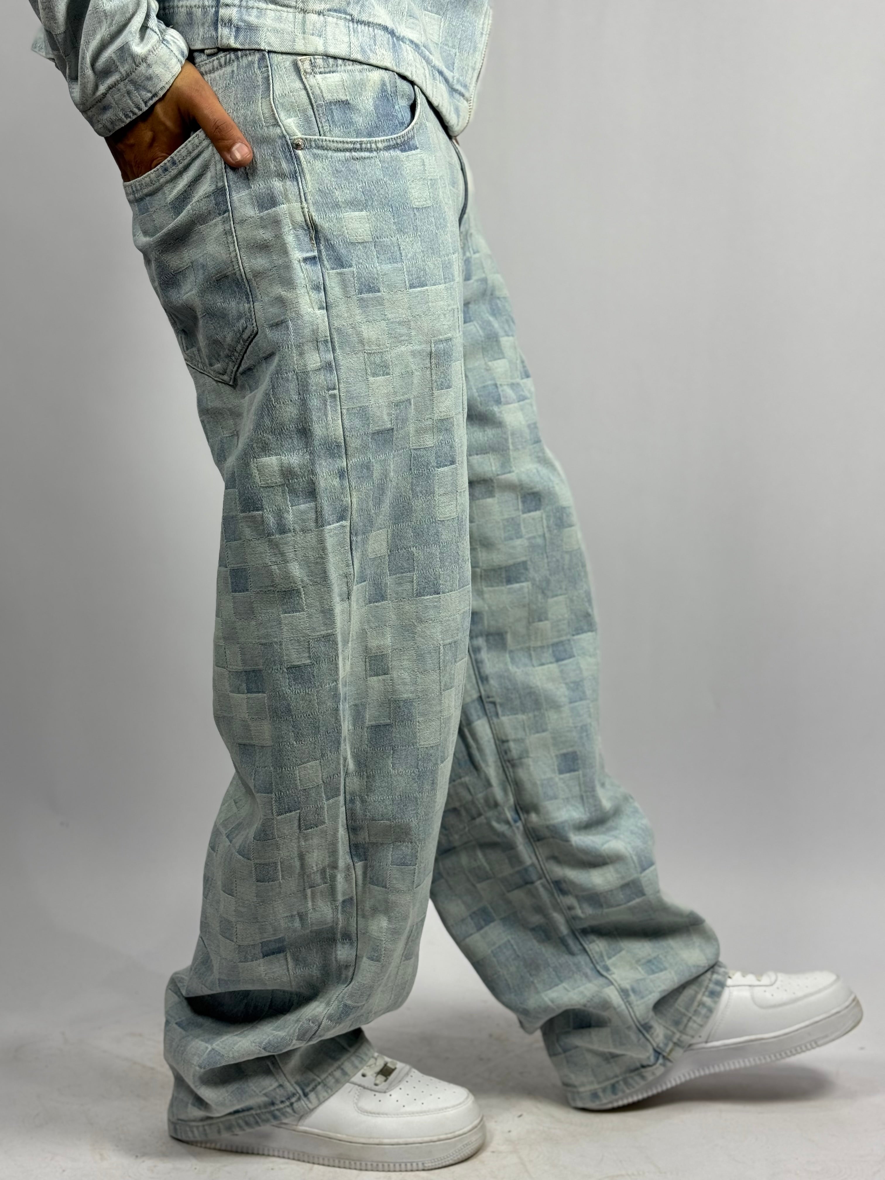 Ensemble Jeans Pixel Ice Blue – Veste Zippée & Pantalon Loose