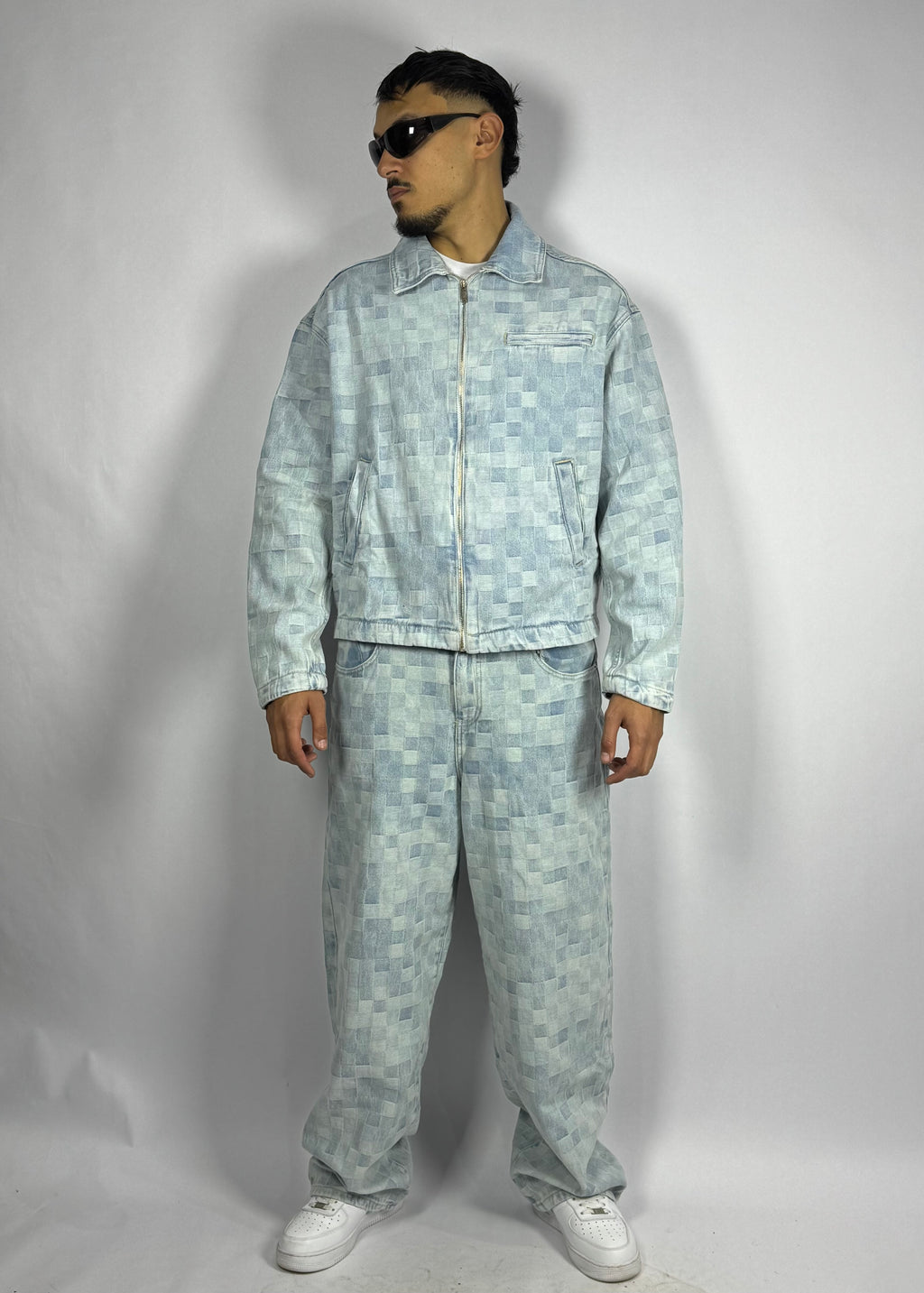 Ensemble Jeans Pixel Ice Blue – Veste Zippée & Pantalon Loose