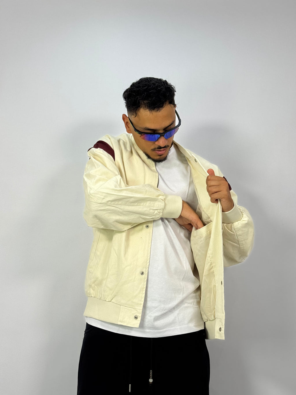 Veste College Homme Ivoire – Empiècements Bordeaux