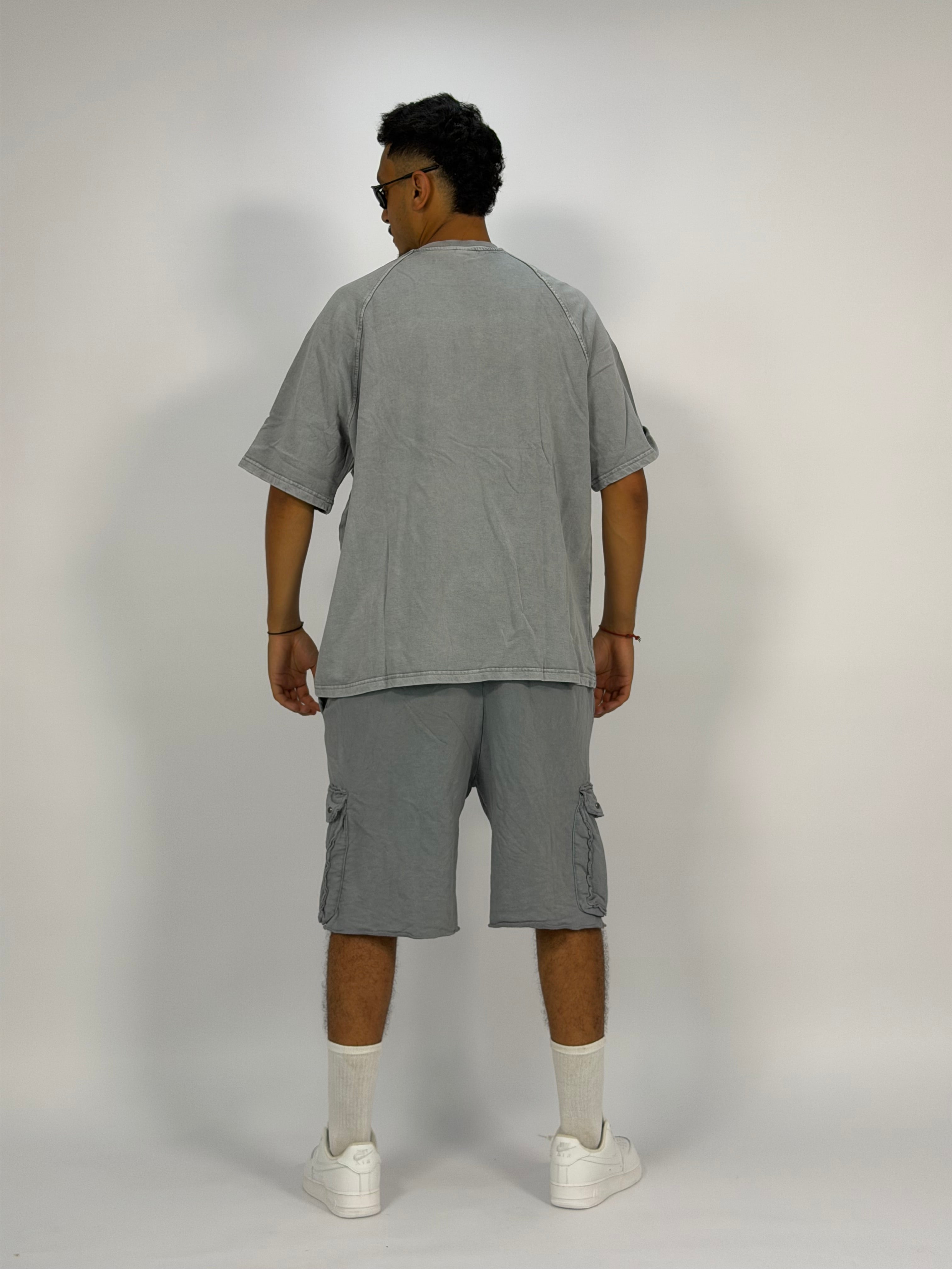 Ensemble “OCEAN DUST” Gris – T-Shirt + Short Cargo Streetwear