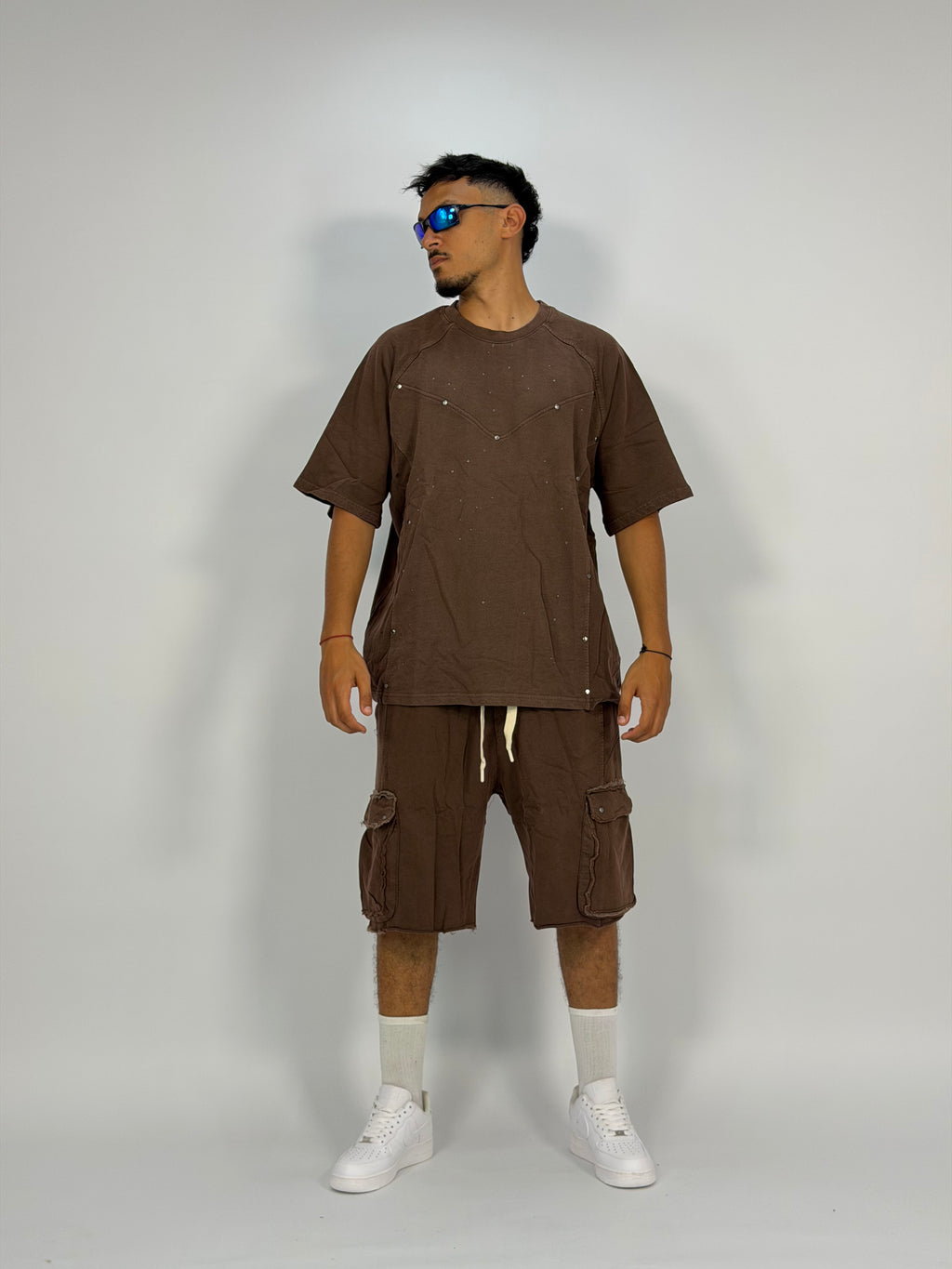 Ensemble “OCEAN DUST” Marron Foncé – T-Shirt + Short Cargo Streetwear