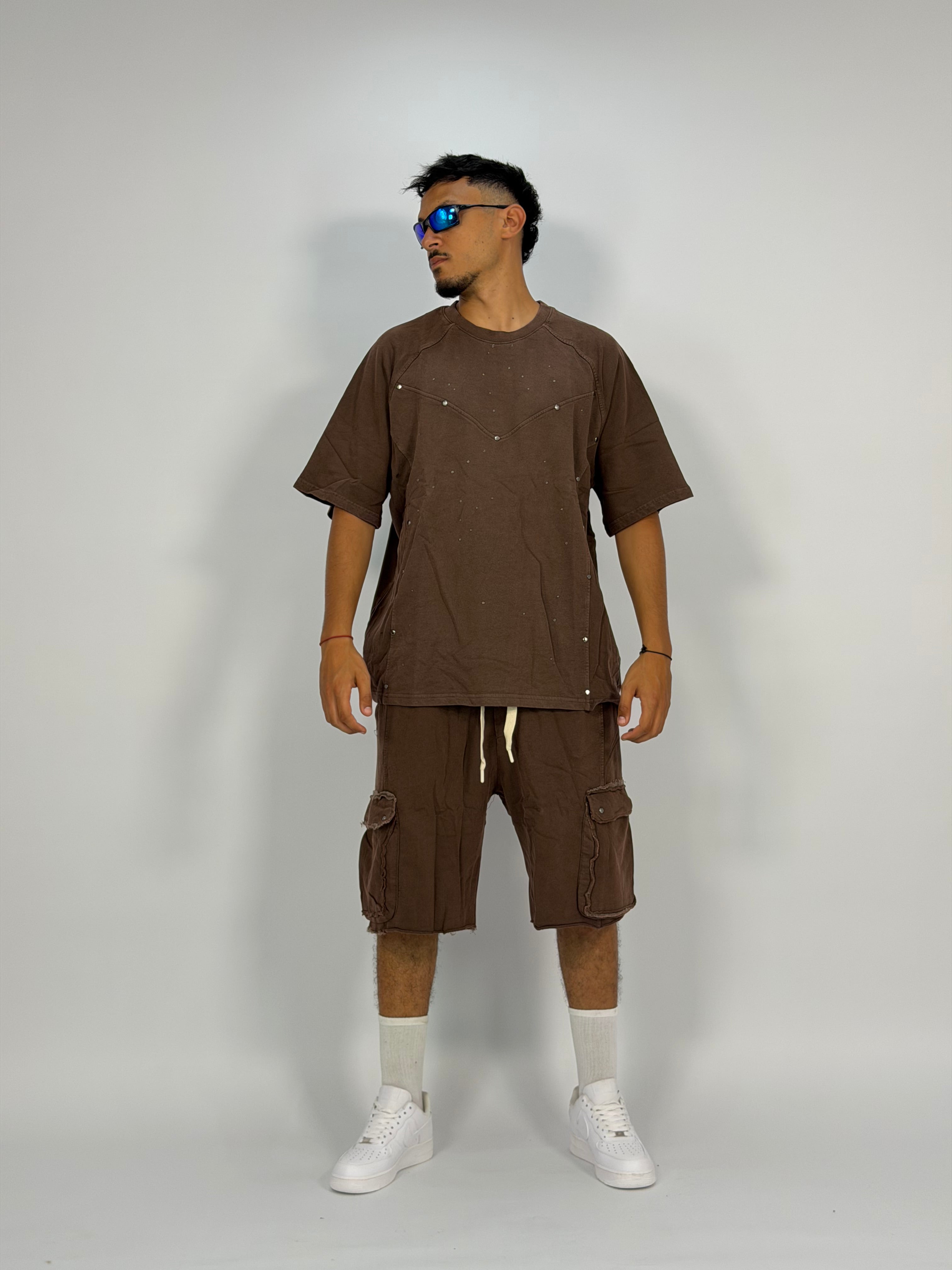 Ensemble “OCEAN DUST” Marron Foncé – T-Shirt + Short Cargo Streetwear