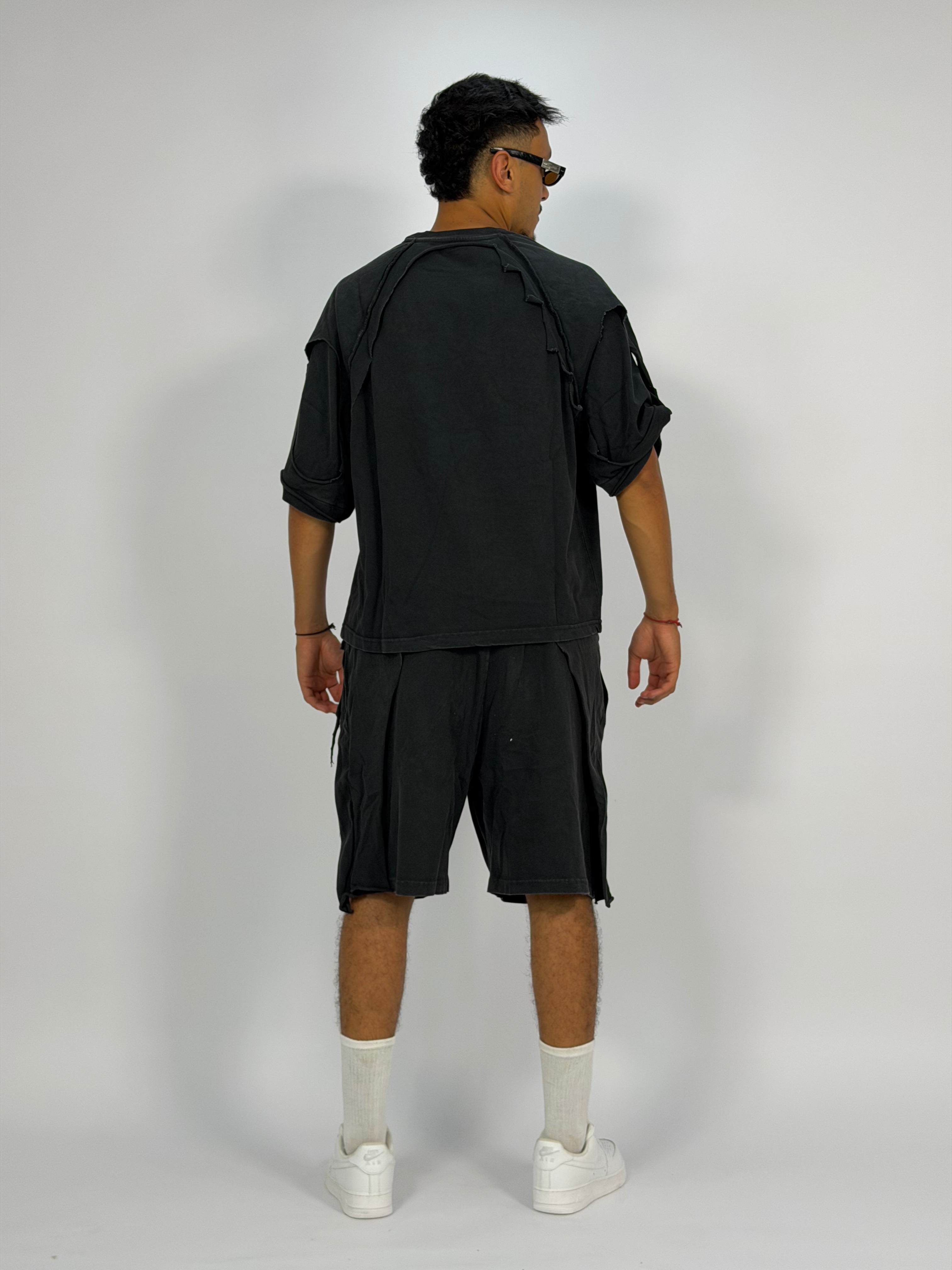 Ensemble “OCEAN DUST” Noir Foncé – T-Shirt + Short Cargo Streetwear