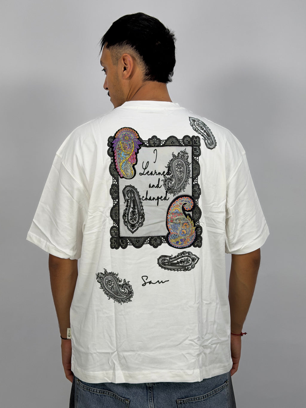 T-shirt ORIGINAL Oversize Blanc – Paisley Statement “I Learned & Changed” Edition