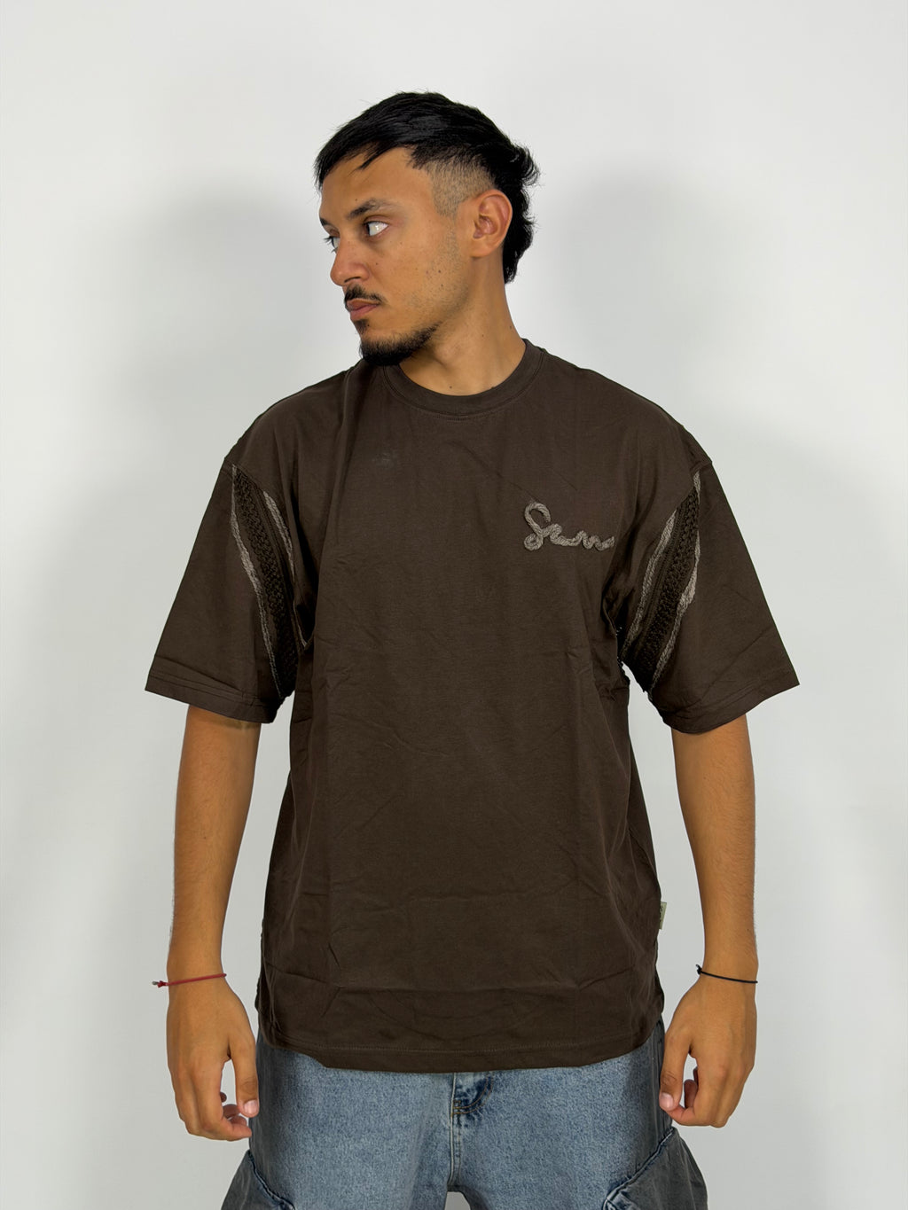 T-shirt ORIGINAL Oversize Marron– Cross Texture Panel Edition