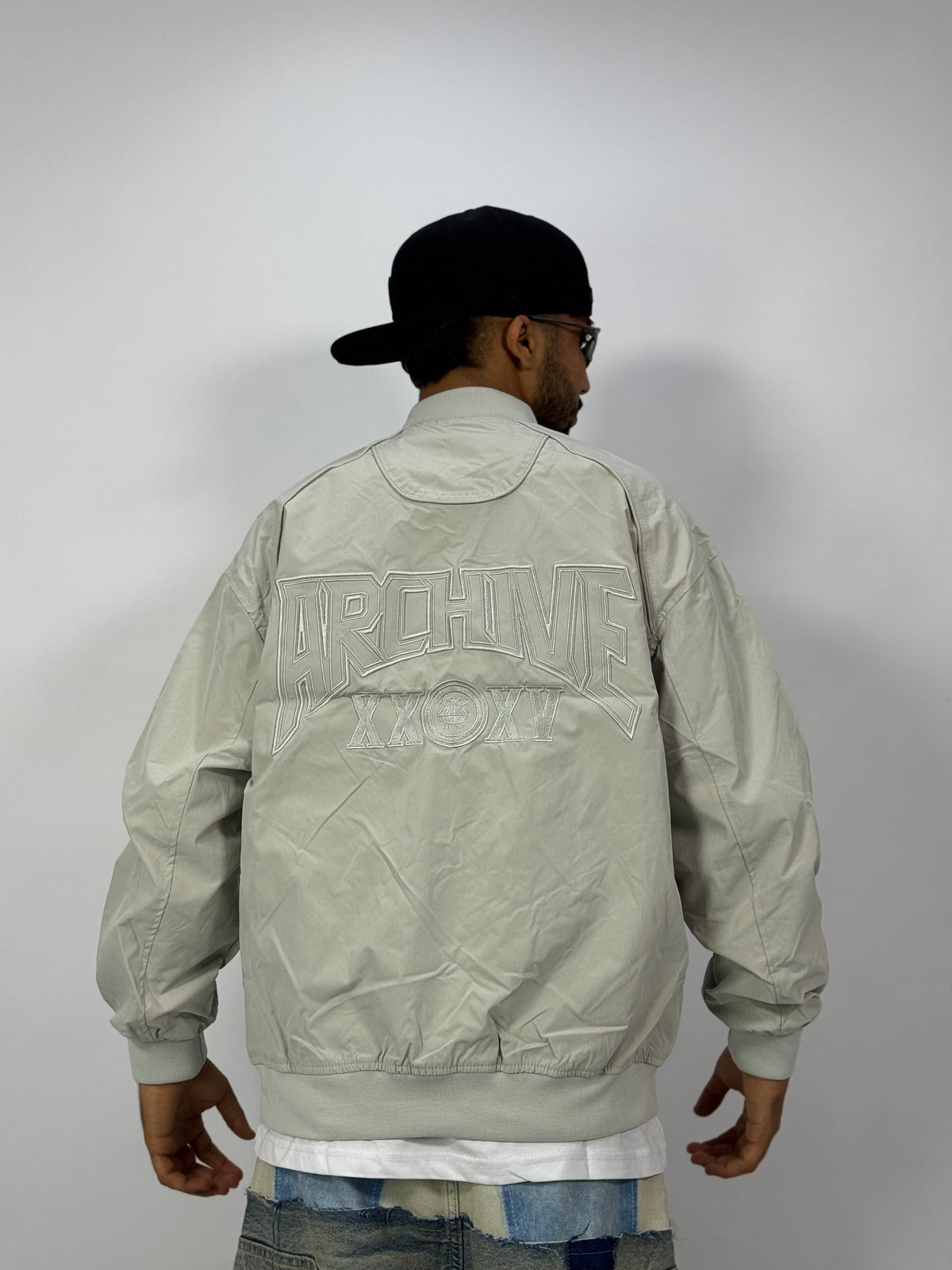 Bomber Varsity Gris Sauge – Blouson Oversize